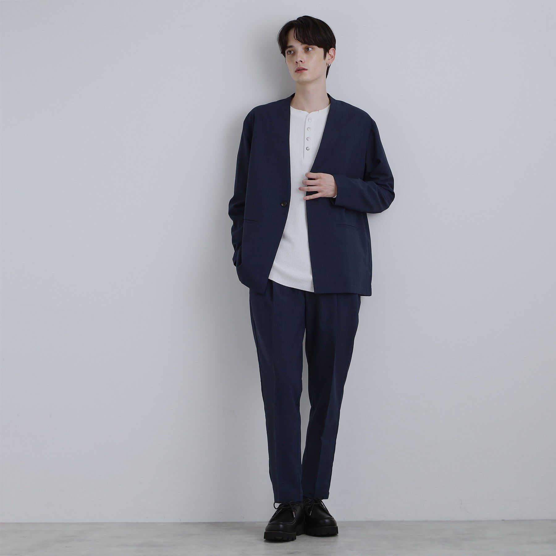 tk.TAKEO KIKUCHI「【2点セットジャケット＋パンツ】エアリードライノーカラージャケット＆スラックス」|スーツ|