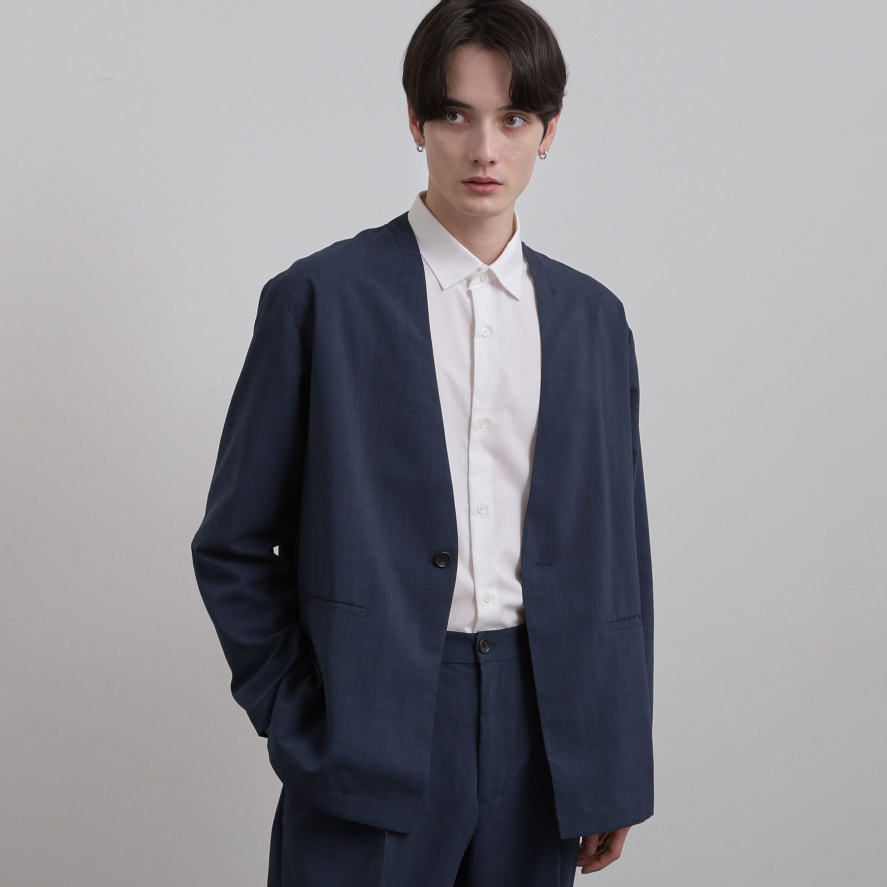 tk.TAKEO KIKUCHI「【2点セットジャケット＋パンツ】エアリードライノーカラージャケット＆スラックス」|スーツ|ネイビー(094)