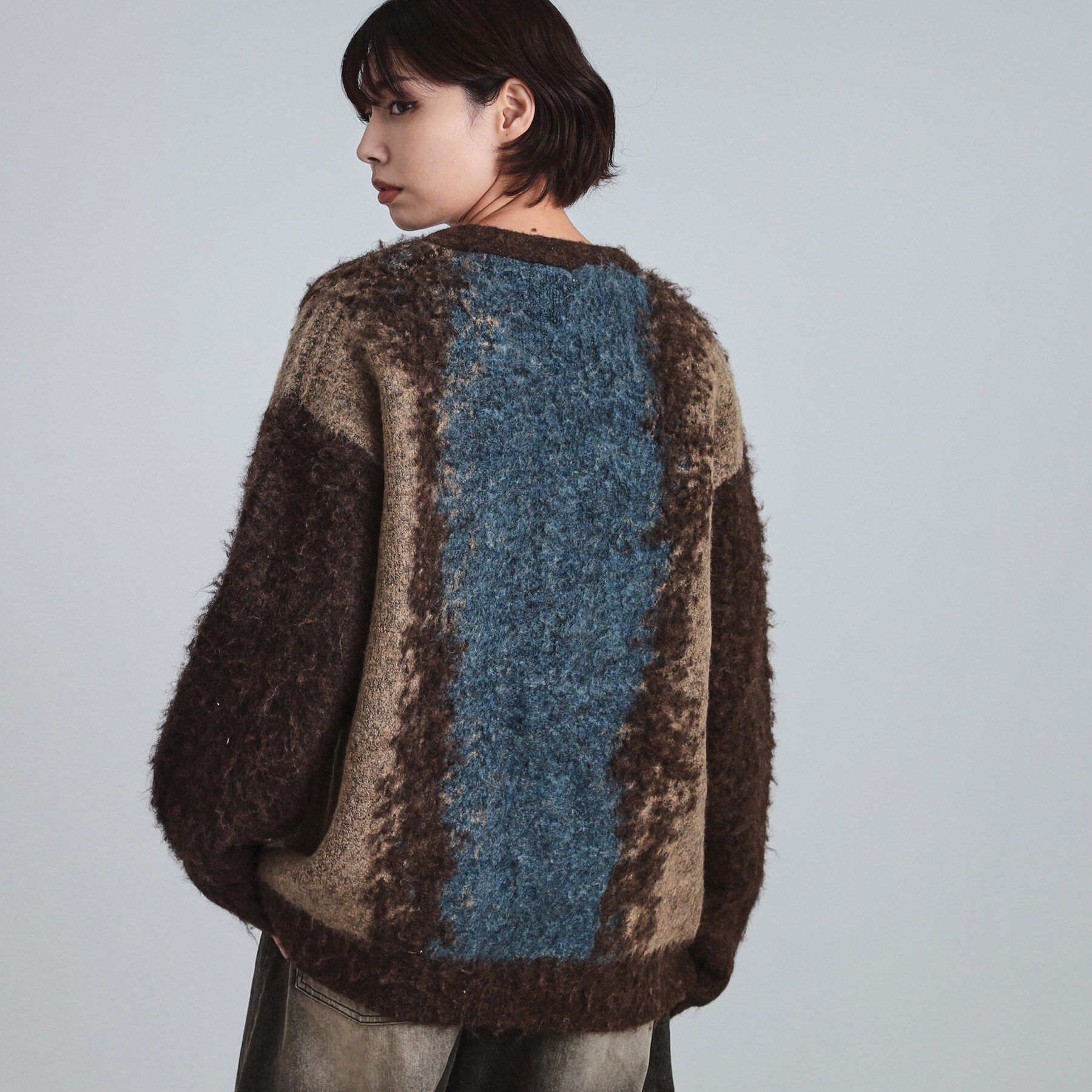 tk.TAKEO KIKUCHI「ボールドストライプシャギーニットVカーディガン」|カーディガン|