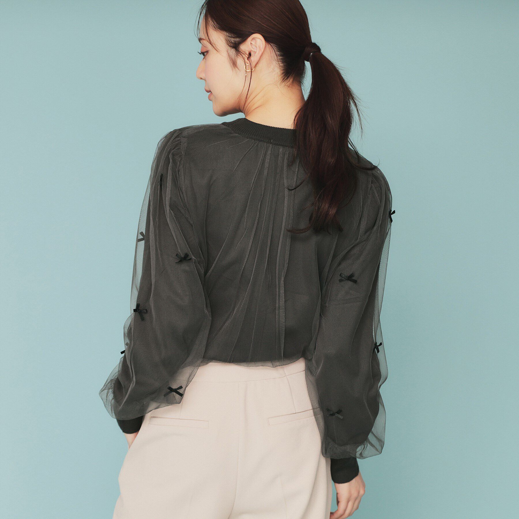 index「チュールレイヤードリボントップス【洗濯機洗い可】」|Tシャツ・カットソー|