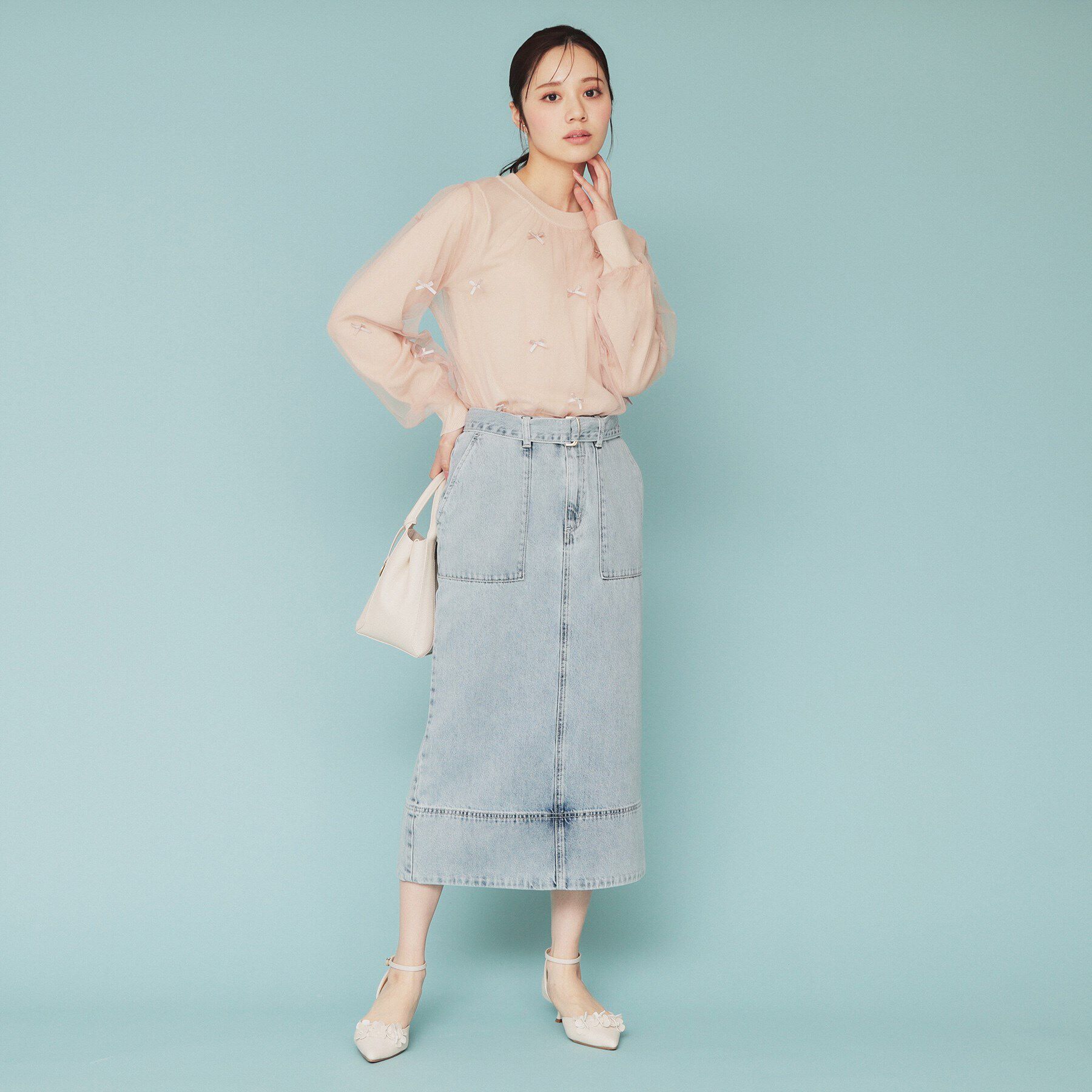 index「チュールレイヤードリボントップス【洗濯機洗い可】」|Tシャツ・カットソー|