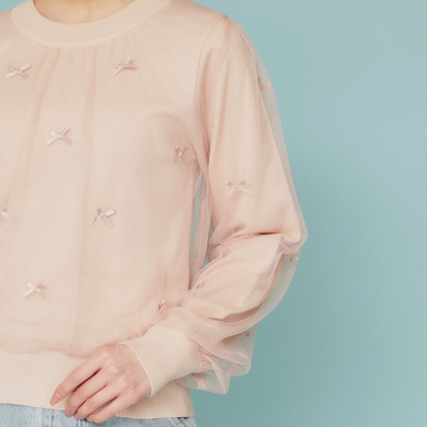 index「チュールレイヤードリボントップス【洗濯機洗い可】」|Tシャツ・カットソー|