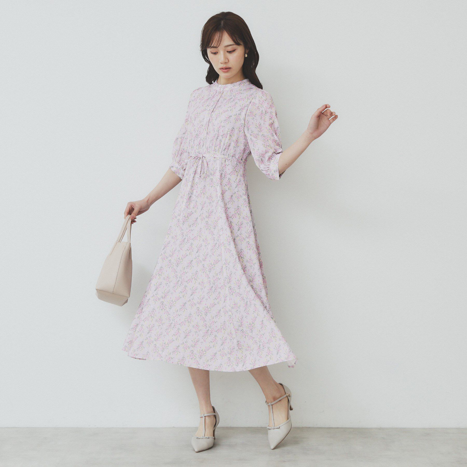 index「スタンドネック小花柄ワンピース【洗濯機洗い可/イージーアイロン】」|ワンピース|