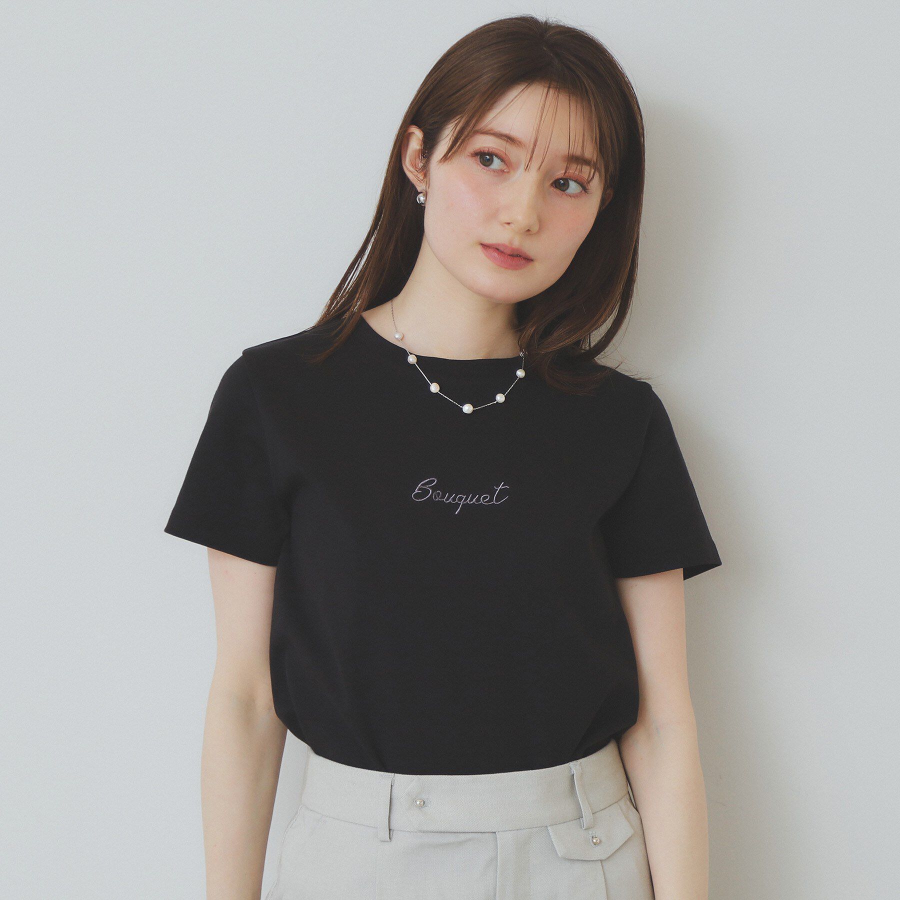 index「ワンポイントロゴ刺繍Tシャツ【UV/接触冷感/洗濯機洗い可】」|Tシャツ・カットソー|ブラック(019)