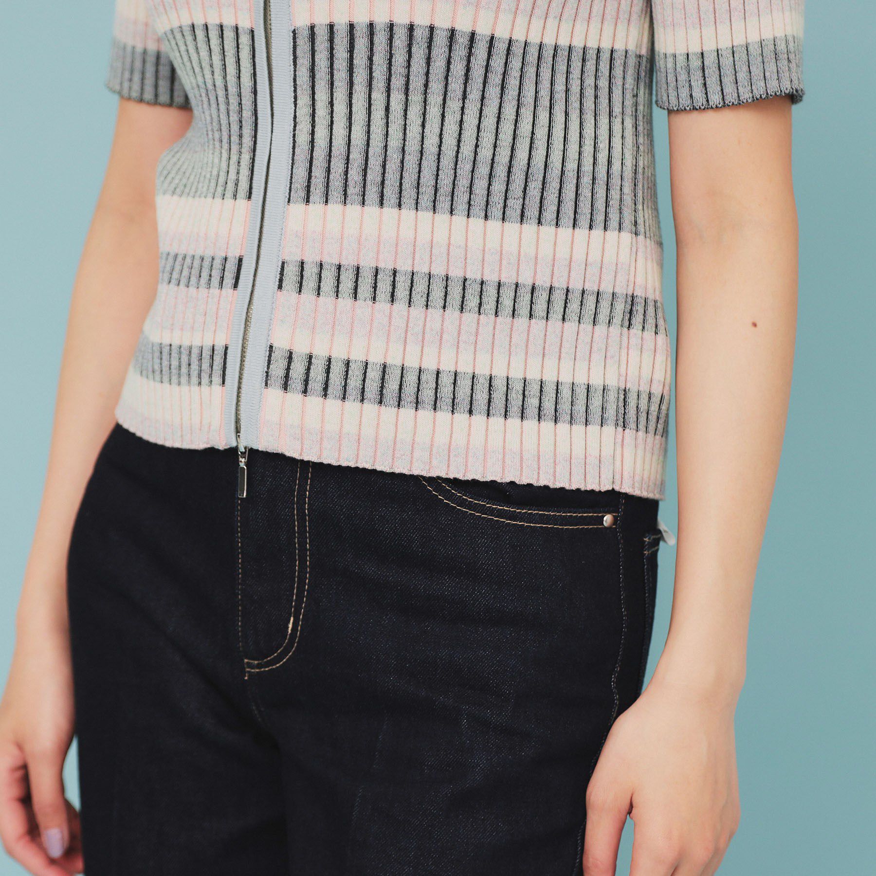 index「マルチボーダーダブルジップニット【洗濯機洗い可】」|カーディガン|