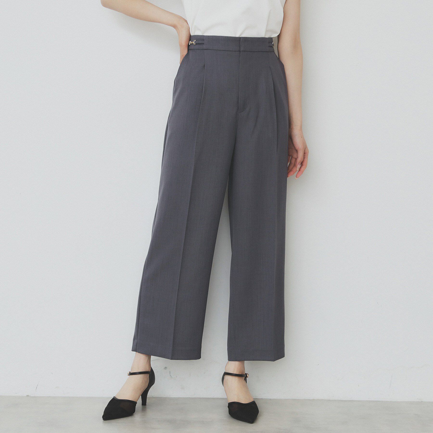 index「サイドビット付きストレッチワイドパンツ【洗濯機洗い可/吸水速乾/防シワ】」|その他|チャコールグレー(8