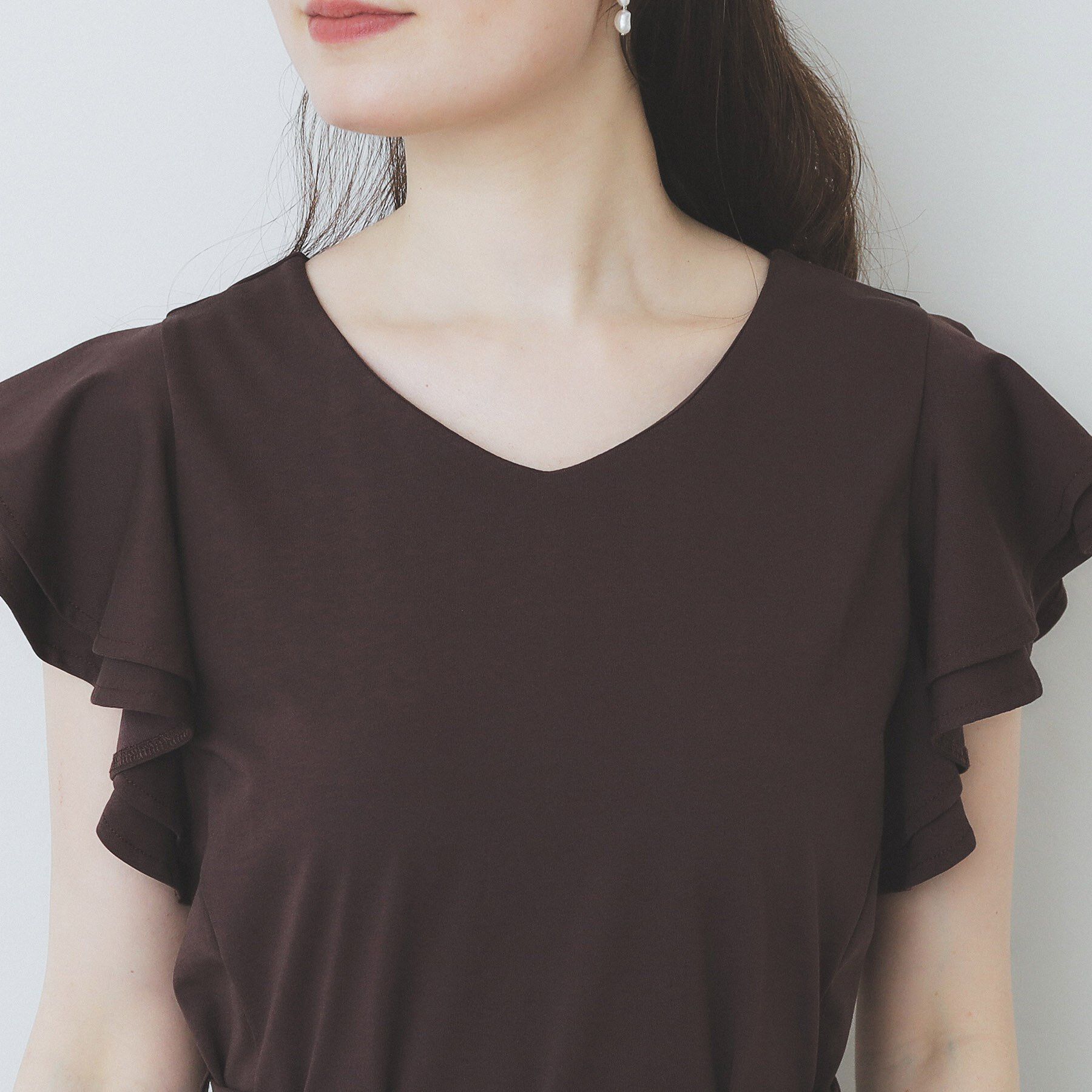 index「《5色展開/S-LLサイズ》シルケットVネックフレアワンピース【接触冷感/UVケア/洗濯機洗い可】」|ワンピース|