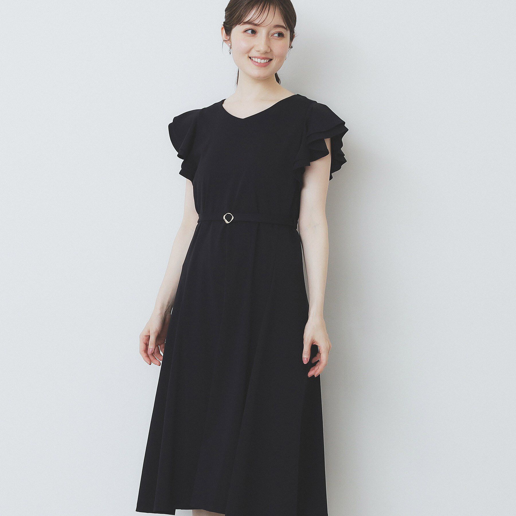 index「《5色展開/S-LLサイズ》シルケットVネックフレアワンピース【接触冷感/UVケア/洗濯機洗い可】」|ワンピース|ネイビー(094)