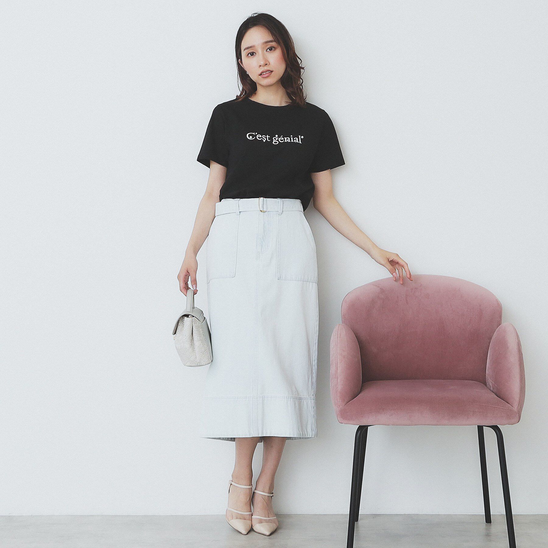 index「パール調刺繍ロゴTシャツ【汗ジミ防止/吸水速乾/接触冷感/UVケア/洗濯機洗い可】」|Tシャツ・カットソー|