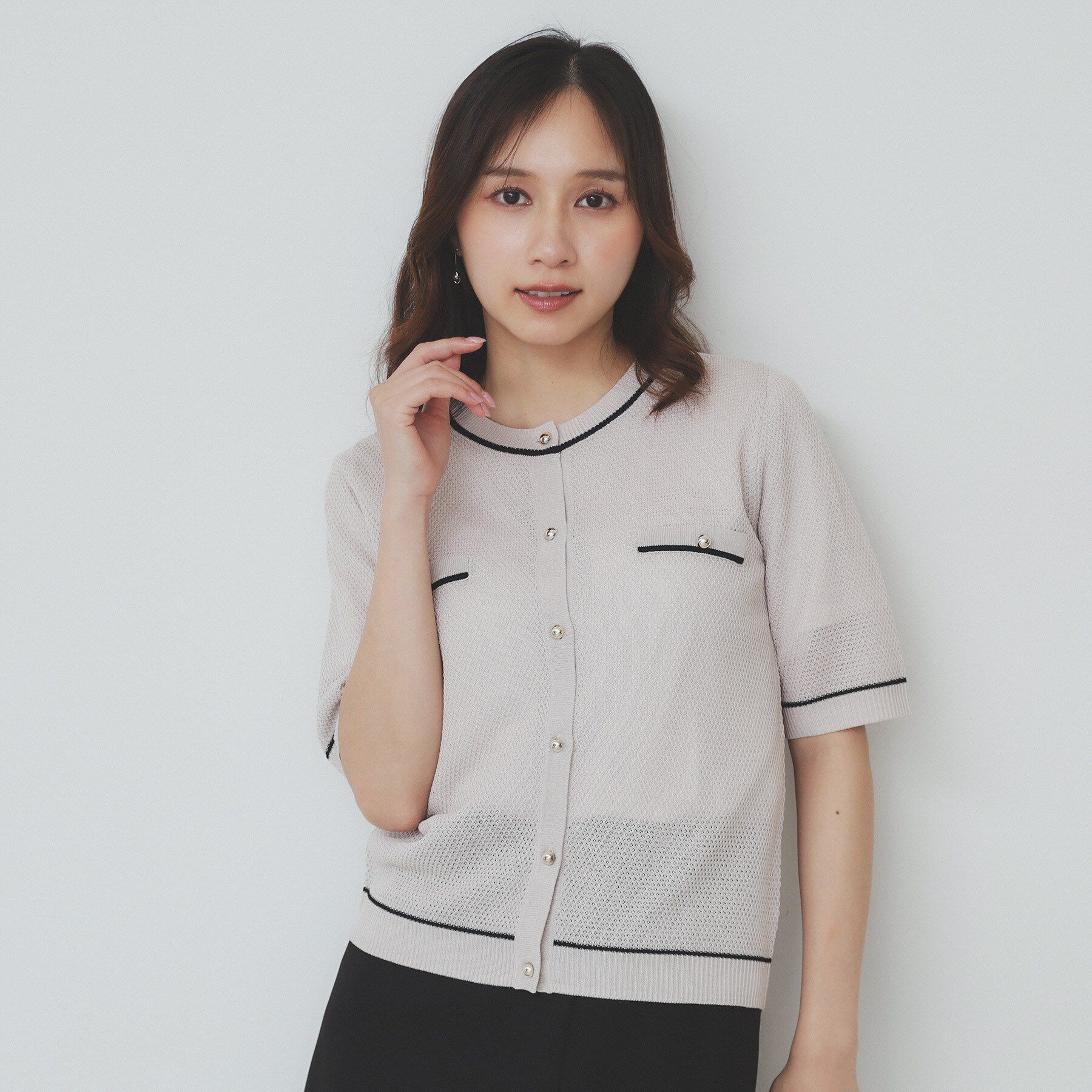 index「バイカラー半袖カーディガン【洗える/抗ピル】」|カーディガン|