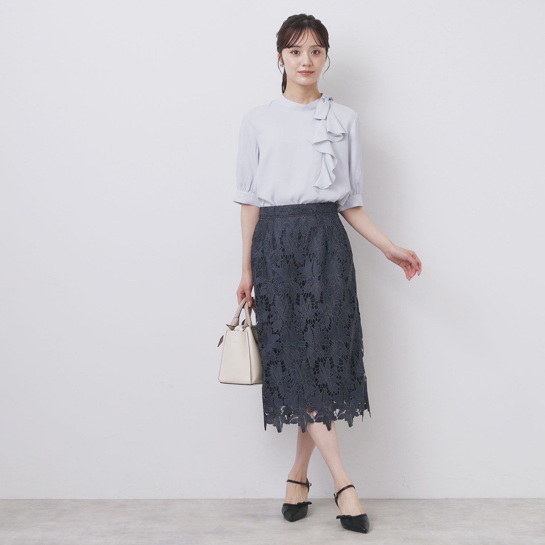 index「《S-3Lサイズ》バイカラーレースタイトスカート【洗濯機洗い可】」|スカート|