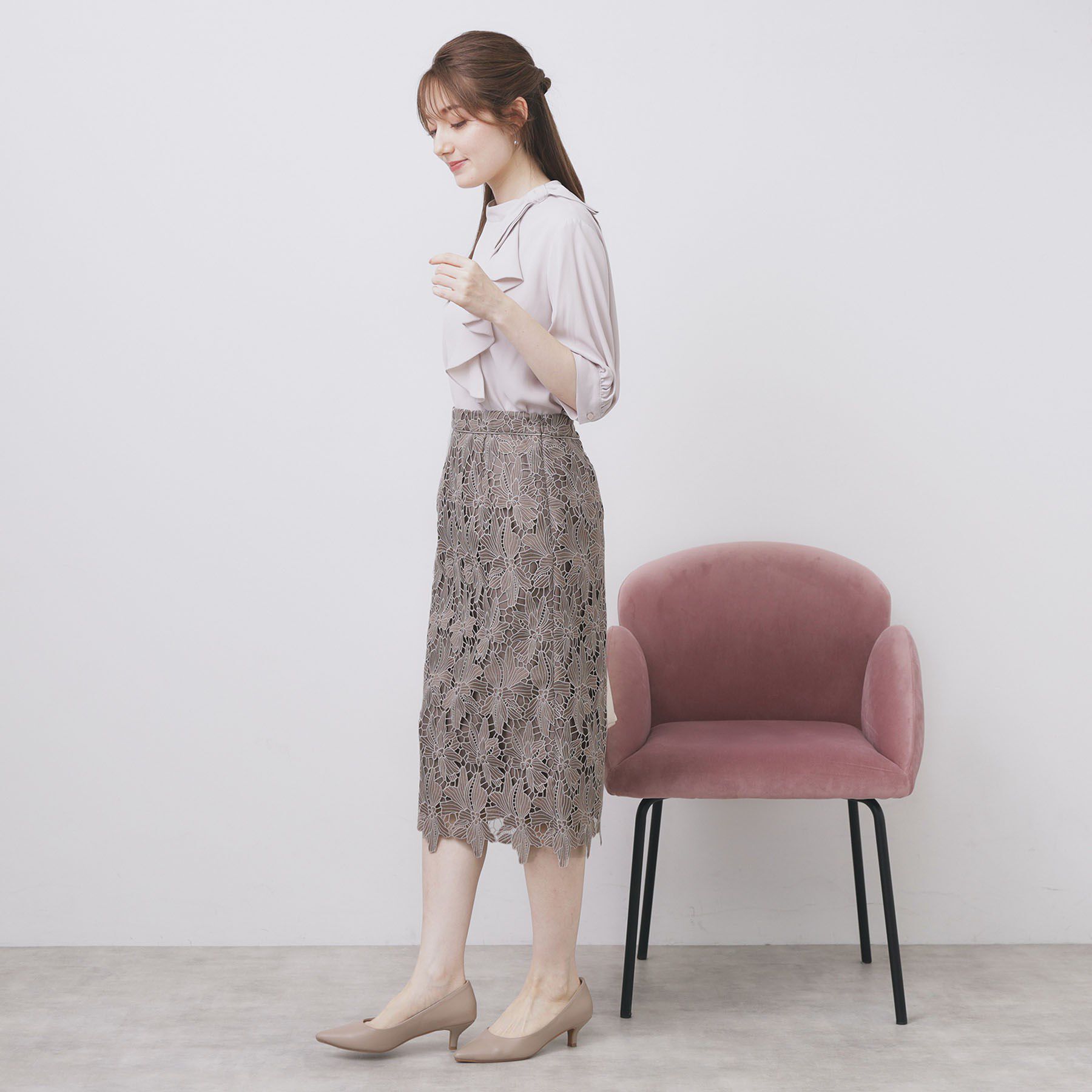 index「《S-3Lサイズ》バイカラーレースタイトスカート【洗濯機洗い可】」|スカート|