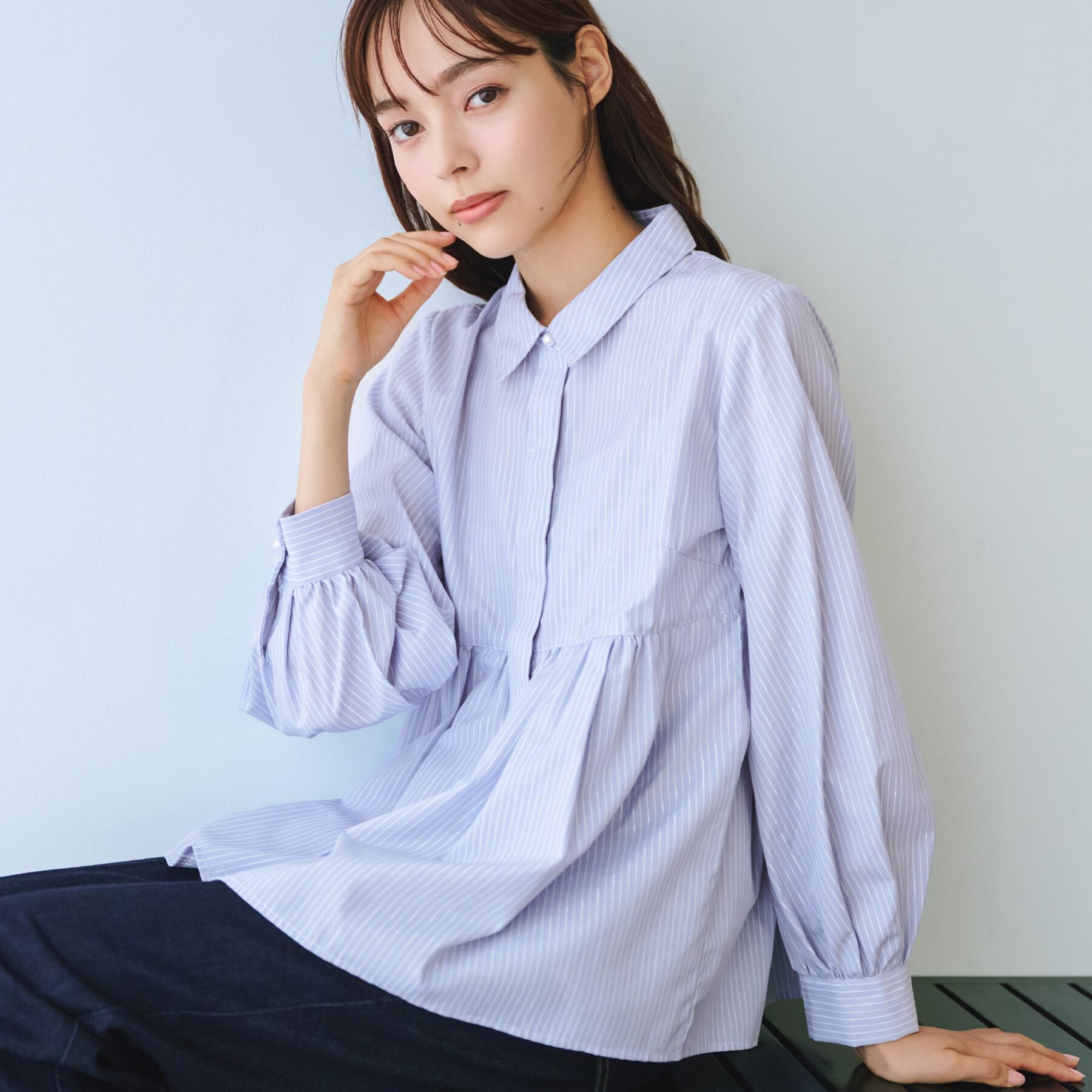 index「ラメストライプ衿付きペプラムブラウス【洗濯機OK/イージーアイロン/防シワ】《6col》」|シャツ・ブラウス|