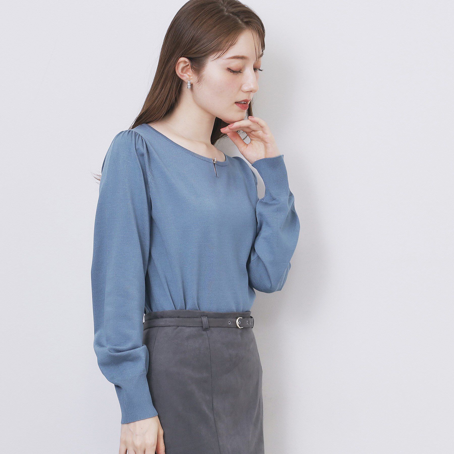 index「パール調パーツ付きクルーネックニット【洗濯機OK】《8col/XS～3L》」|ニット・セーター|