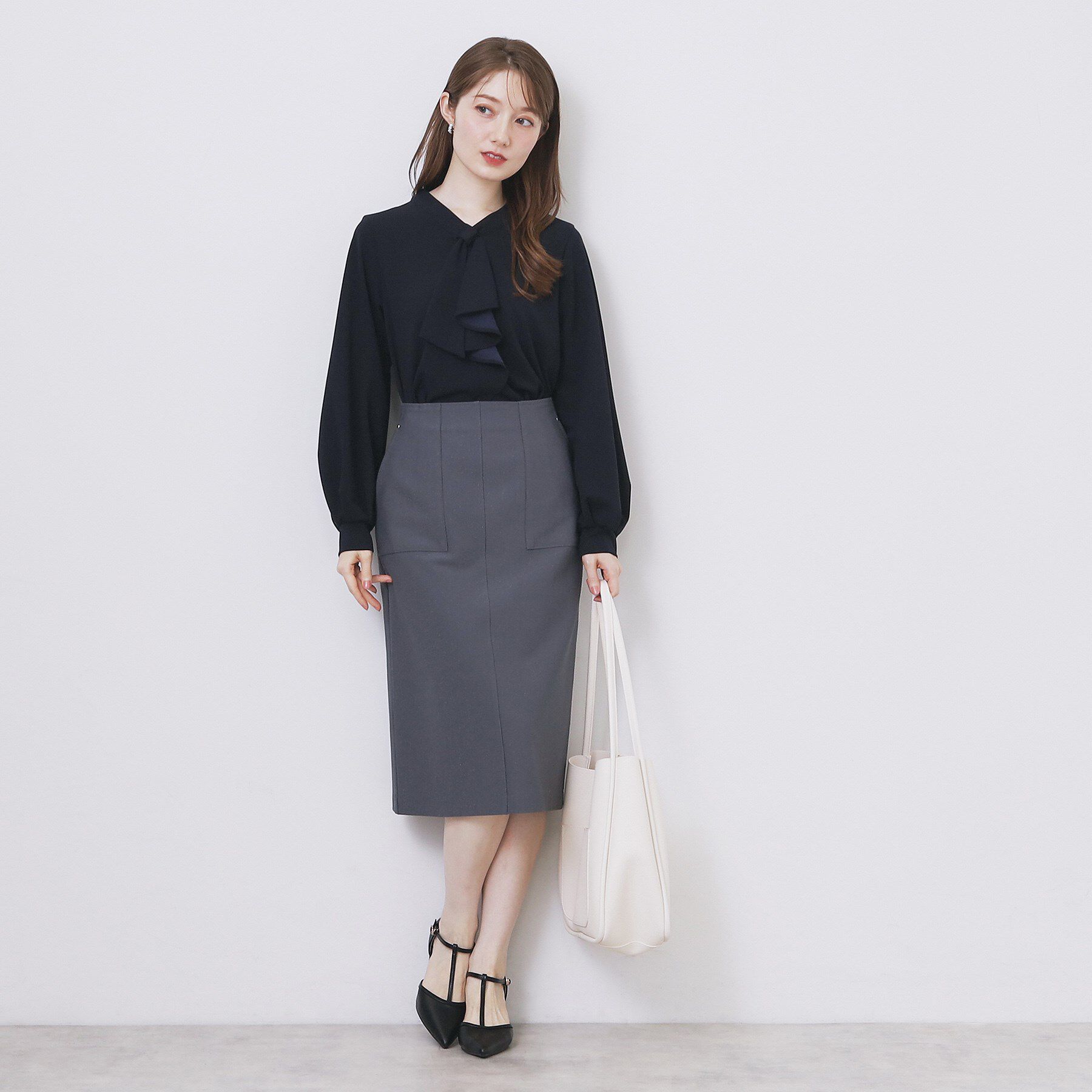 index「ボウタイフリルトップス【洗濯機OK/ストレッチ/イージーアイロン/防シワ】《S～3L》」|Tシャツ・カットソー|