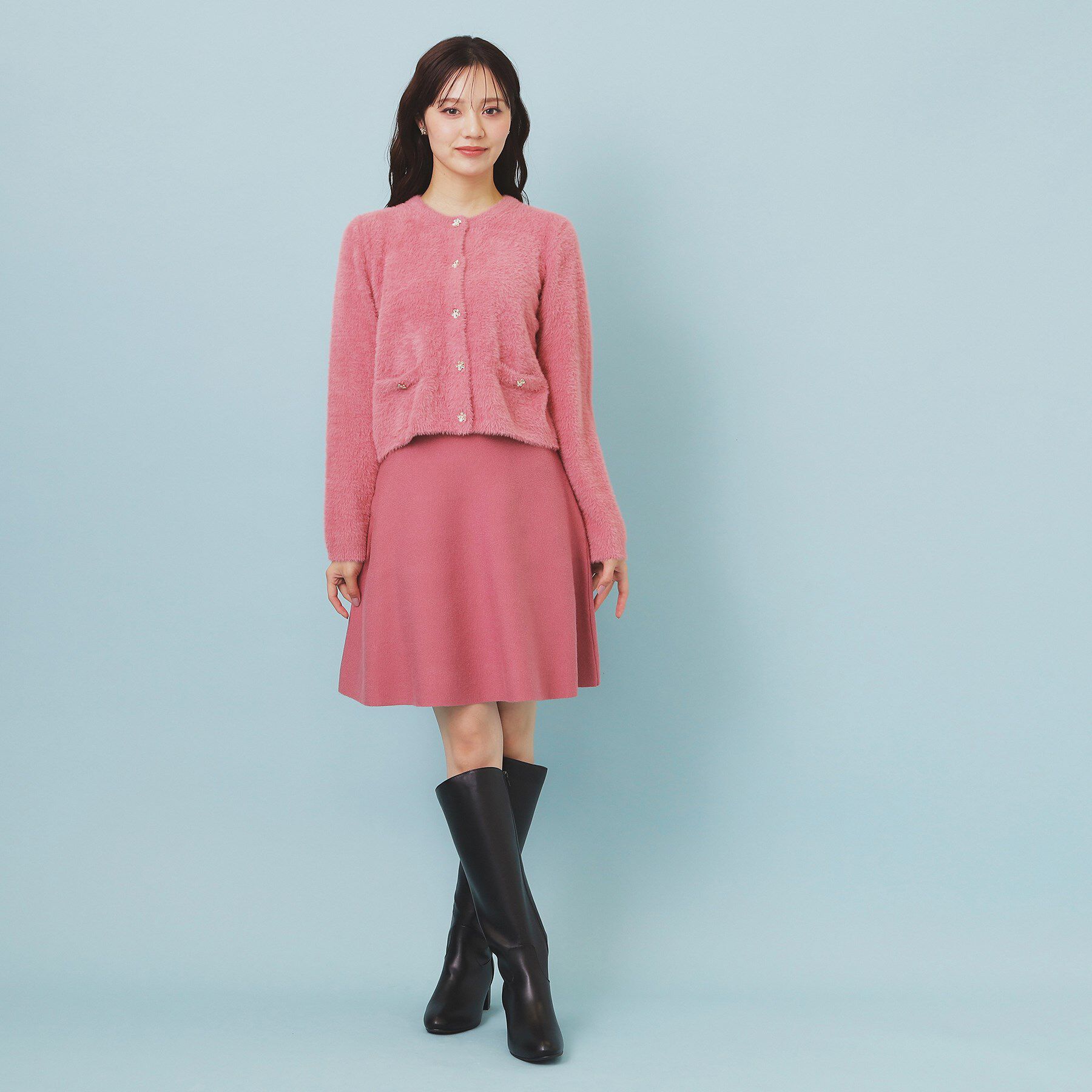 index「フェザーヤーンフラワーボタンカーディガン【洗濯機OK】」|カーディガン|