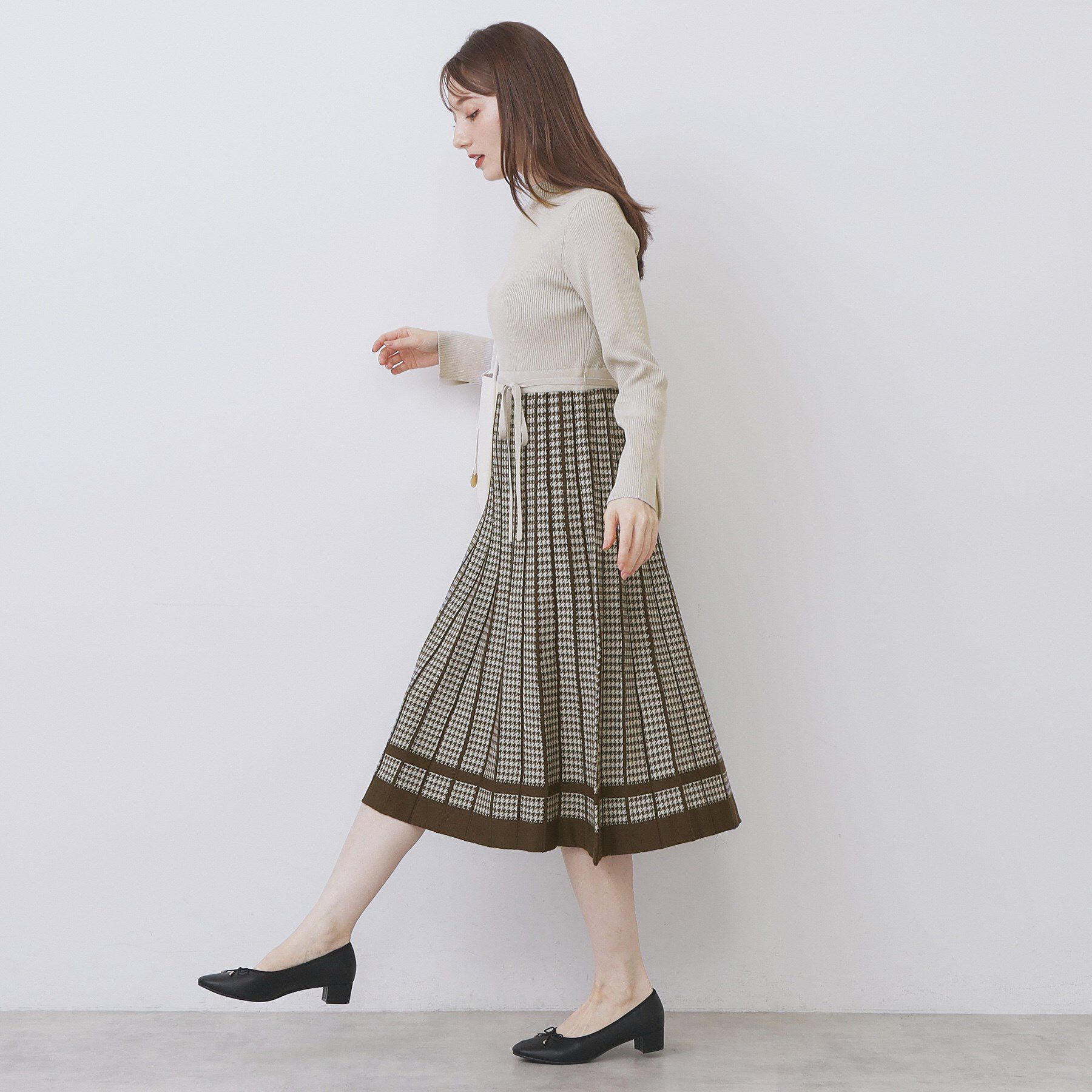 index「千鳥チェックバイカラーニットワンピース【洗濯機OK/抗ピル】」|ワンピース|