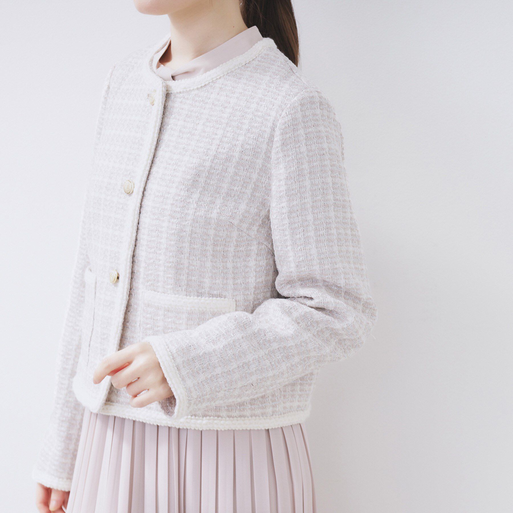 index「ファンシーツイードノーカラージャケット【洗える】」|ノーカラージャケット|