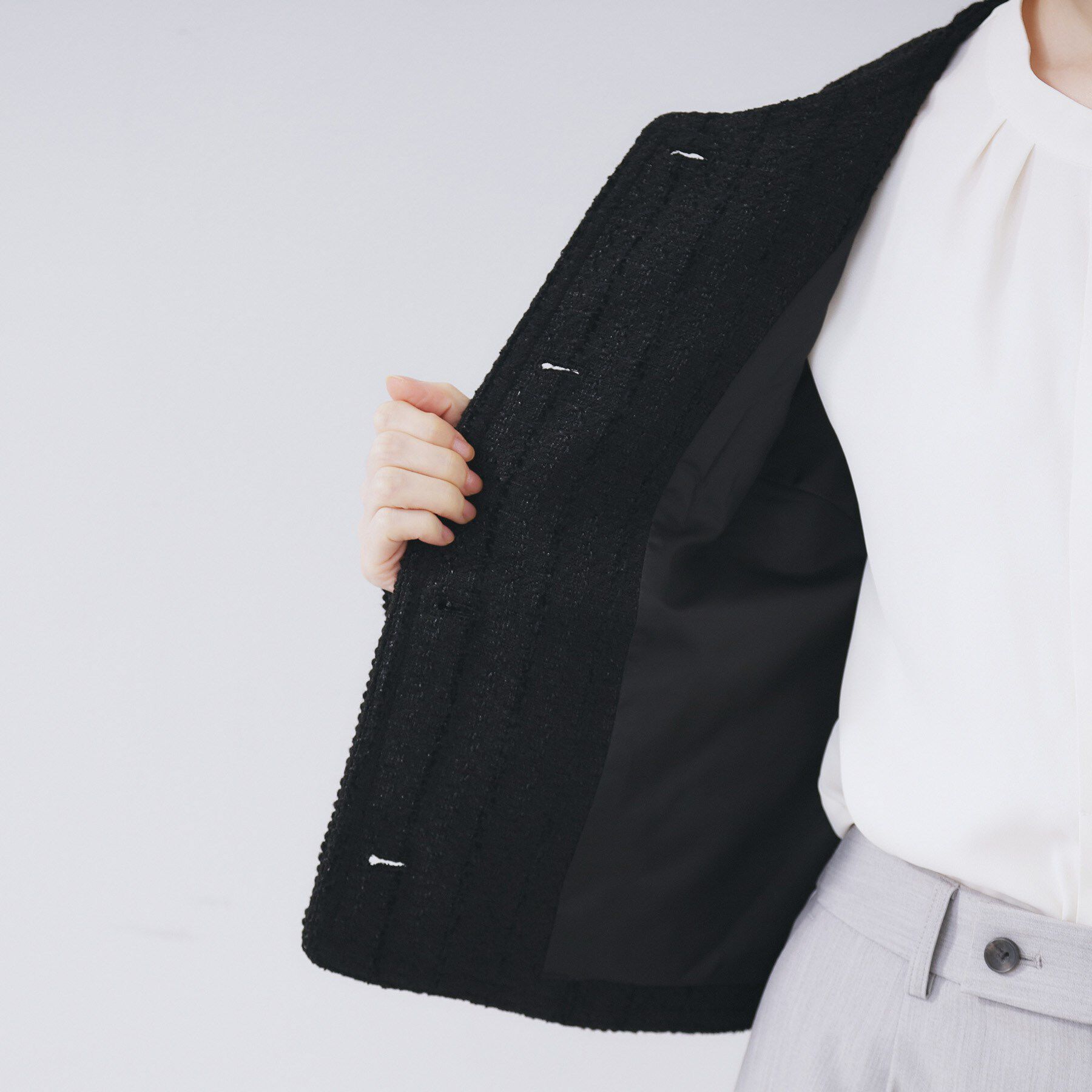 index「ファンシーツイードノーカラージャケット【洗える】」|ノーカラージャケット|