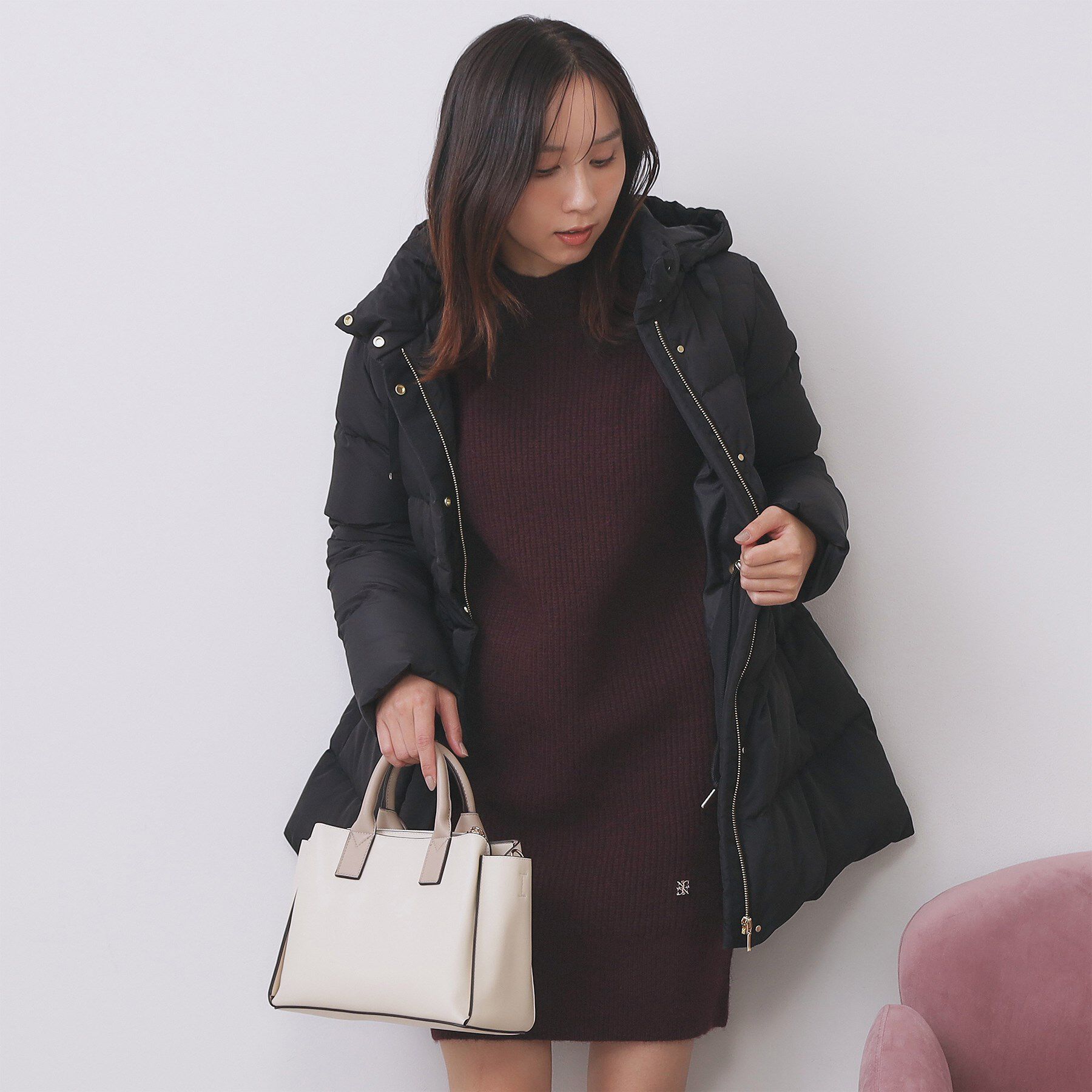 index「ウール混ケーブルスリーブミニワンピース【洗濯機OK】」|ワンピース|