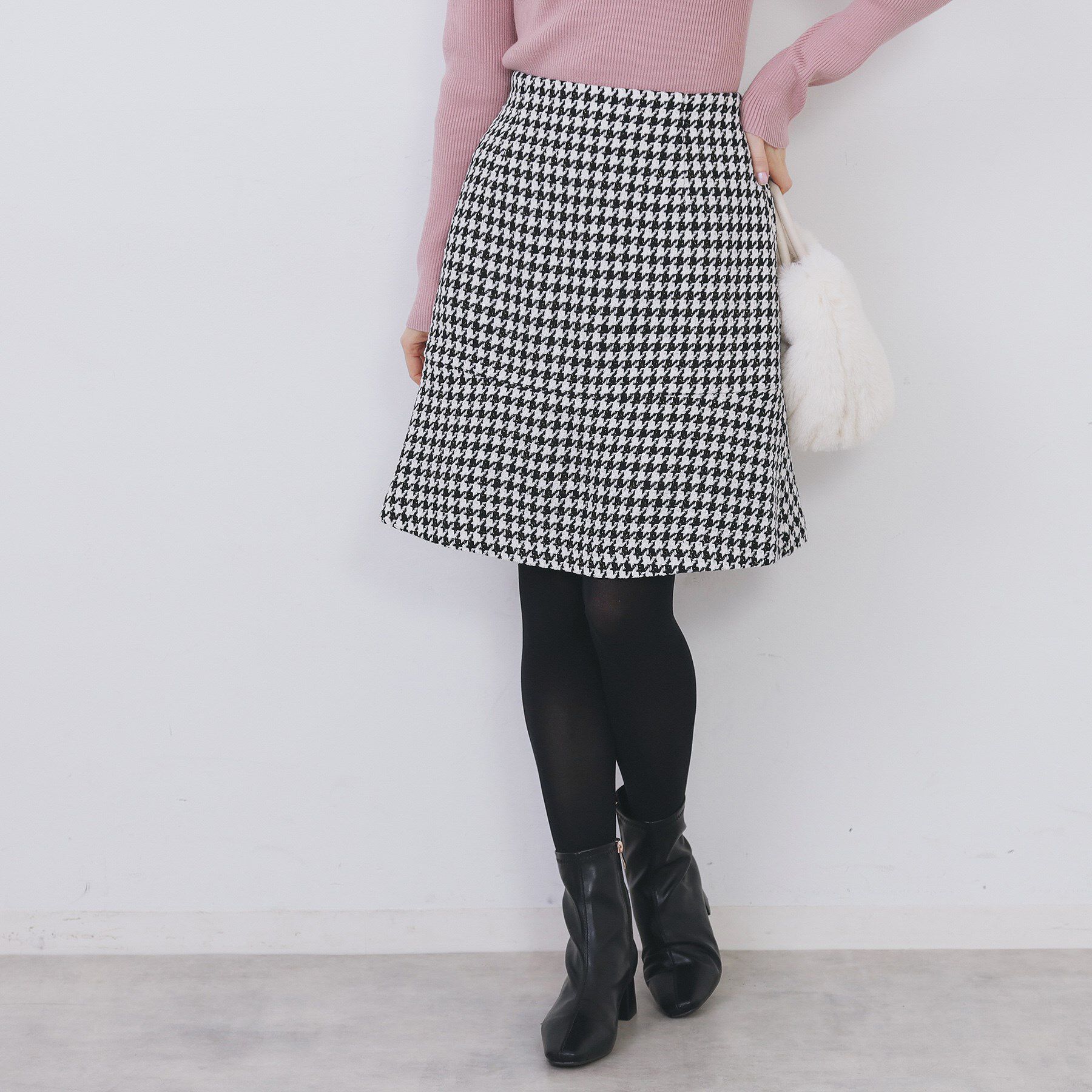 index「ラメスパンコール千鳥柄ペプラムミニスカート【洗濯機OK/イージーアイロン】」|スカート|オフホワイト(203