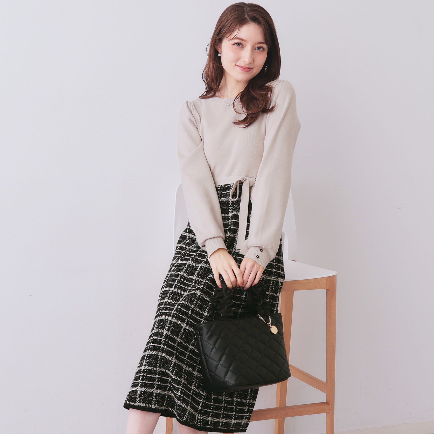 index「チェックラメジャカードニットワンピース」|ワンピース|グレージュ(550)