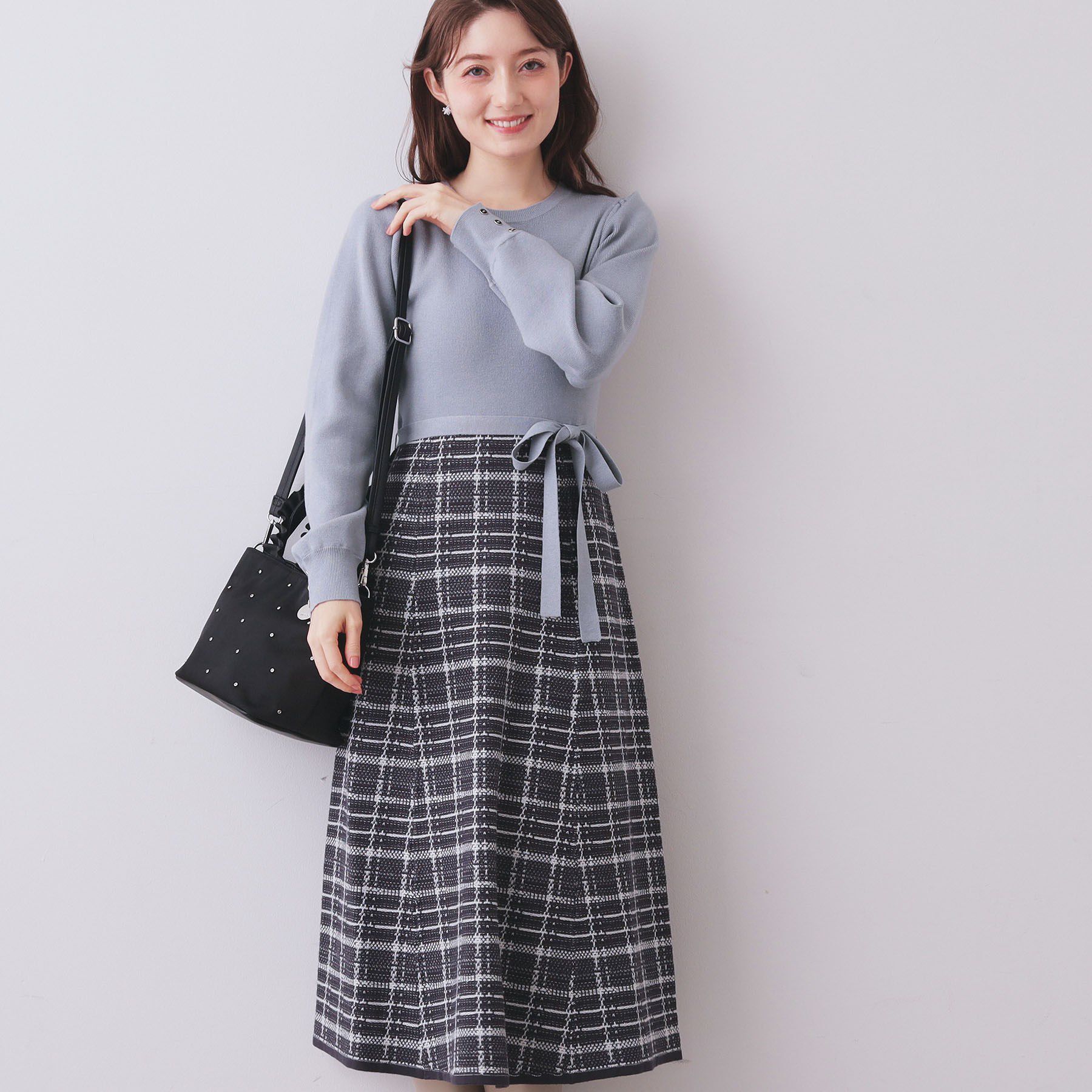 index「チェックラメジャカードニットワンピース」|ワンピース|ブルー(591)