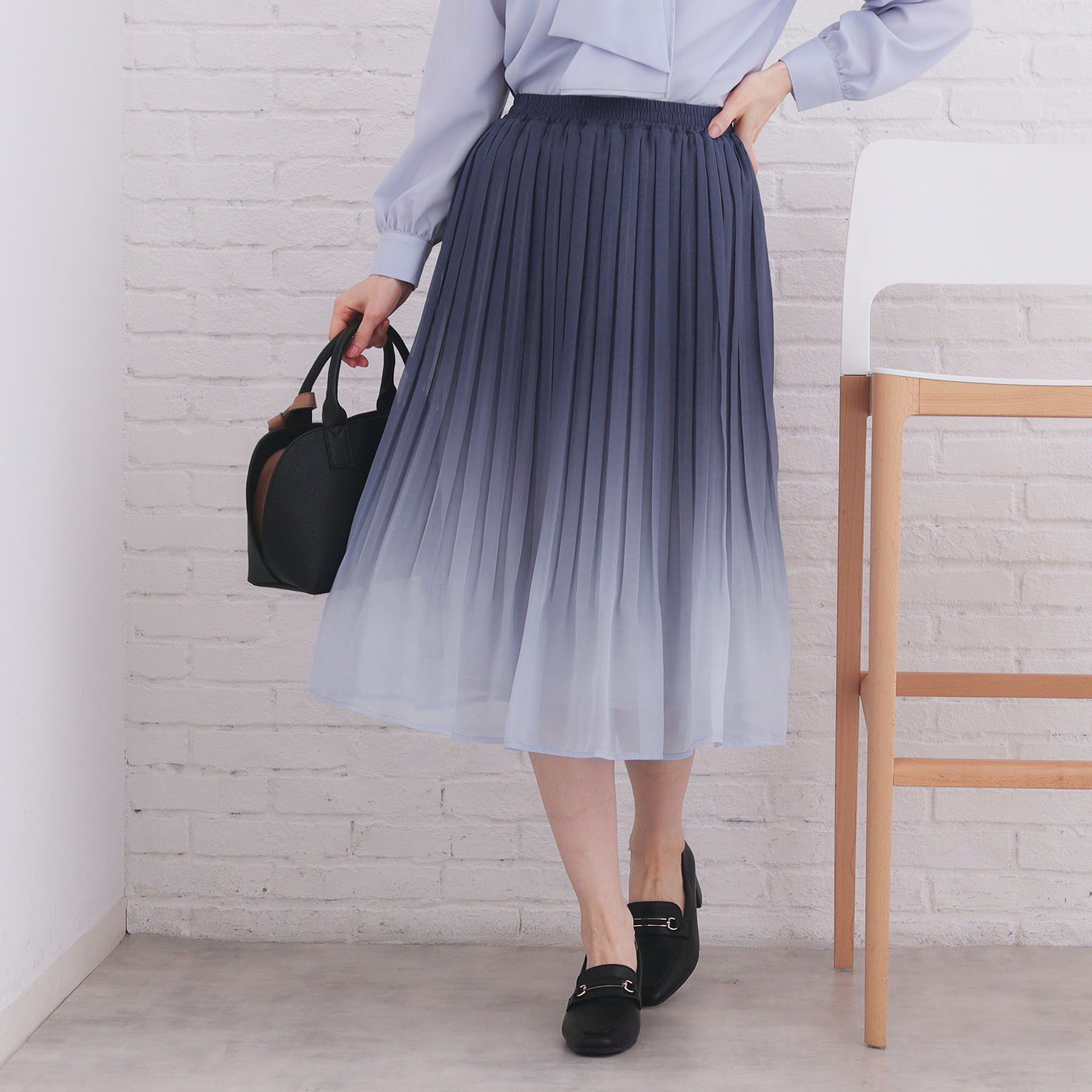 index「選べる丈 シフォンプリーツスカート【洗濯機OK/イージーアイロン/防シワ】《6col》」|スカート|ブルー(591)