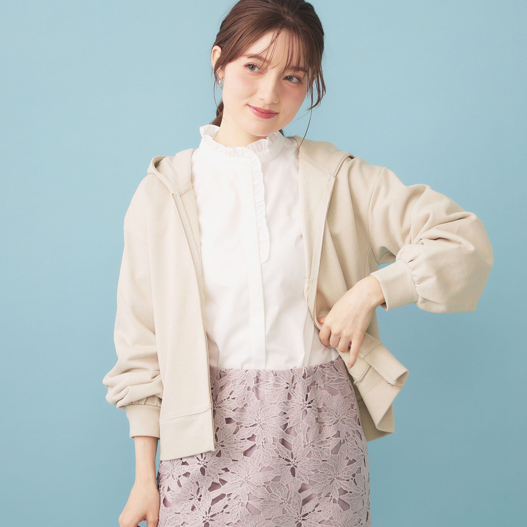 index「ラメ裏毛コンパクトジップパーカー【洗濯機OK】」|パーカー|グレージュ(050)