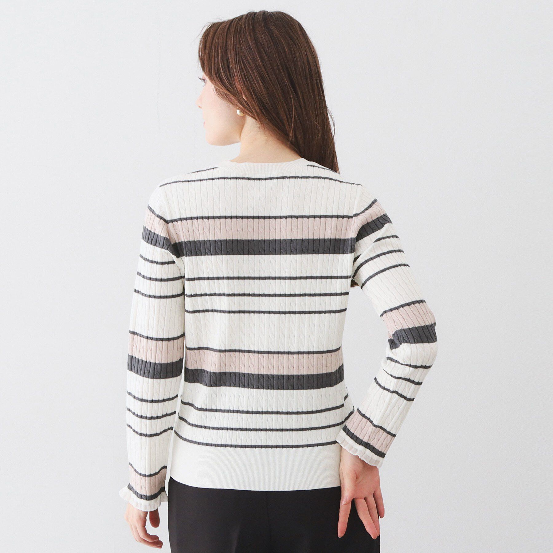 index「ランダムボーダーケーブルニット【洗濯機OK/抗ピル】」|ニット・セーター|