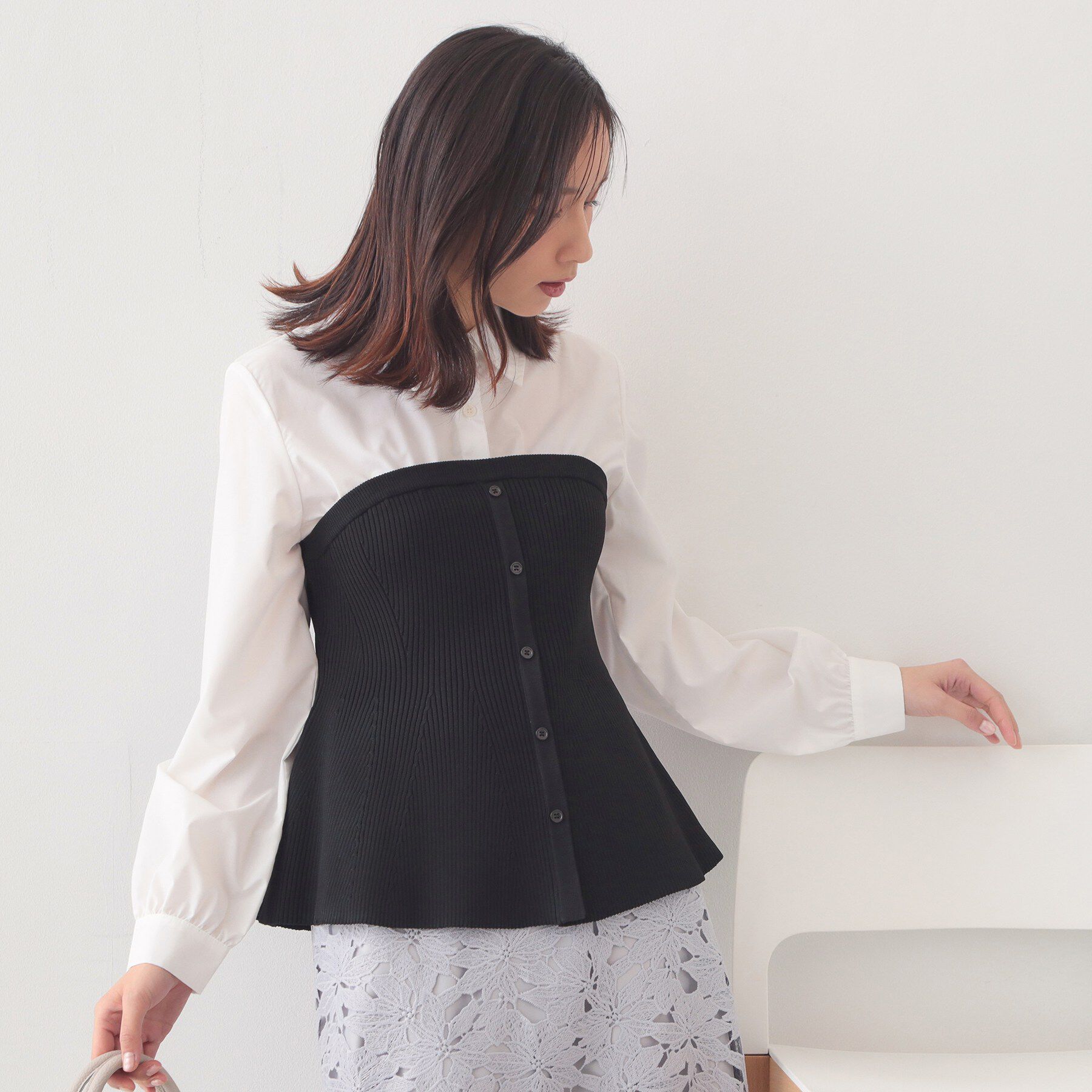 index「シャツドッキングペプラムニット【洗濯機OK】」|ニット・セーター|