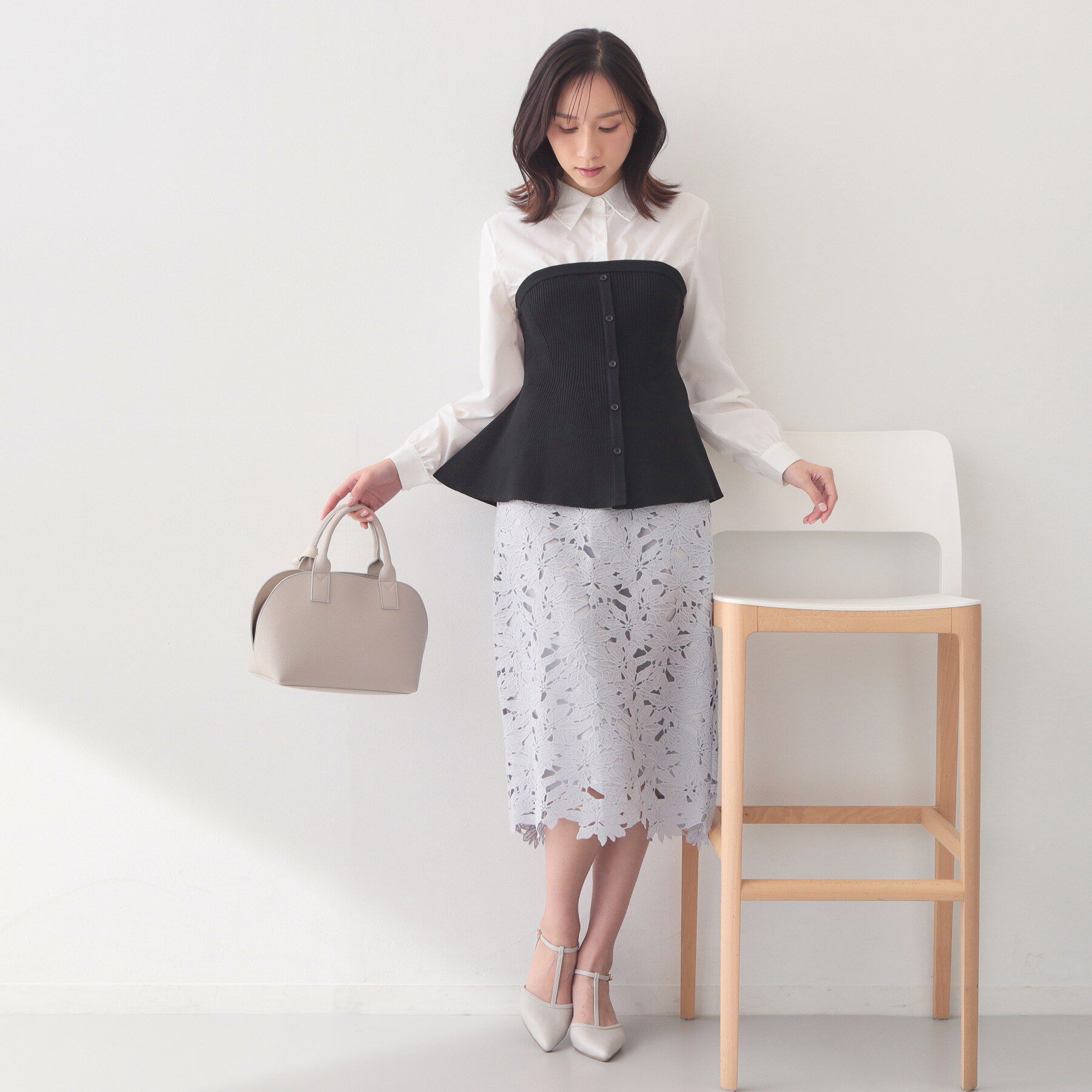 index「シャツドッキングペプラムニット【洗濯機OK】」|ニット・セーター|