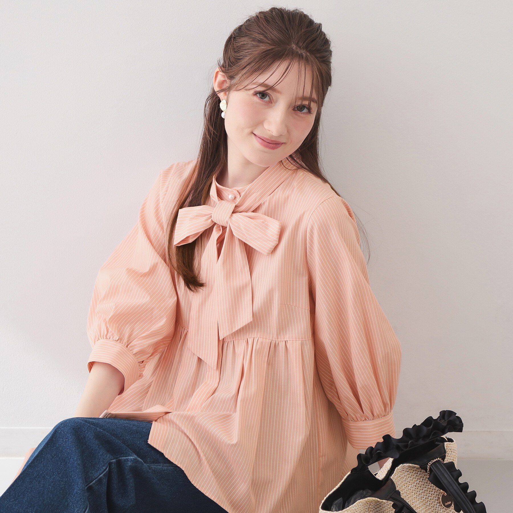 index「2WAYペプラムブラウス/ボウタイ取り外し可【洗濯機OK/イージーアイロン/防シワ】《XS～LL/8」|シャツ・ブラウス|オレンジ(365)