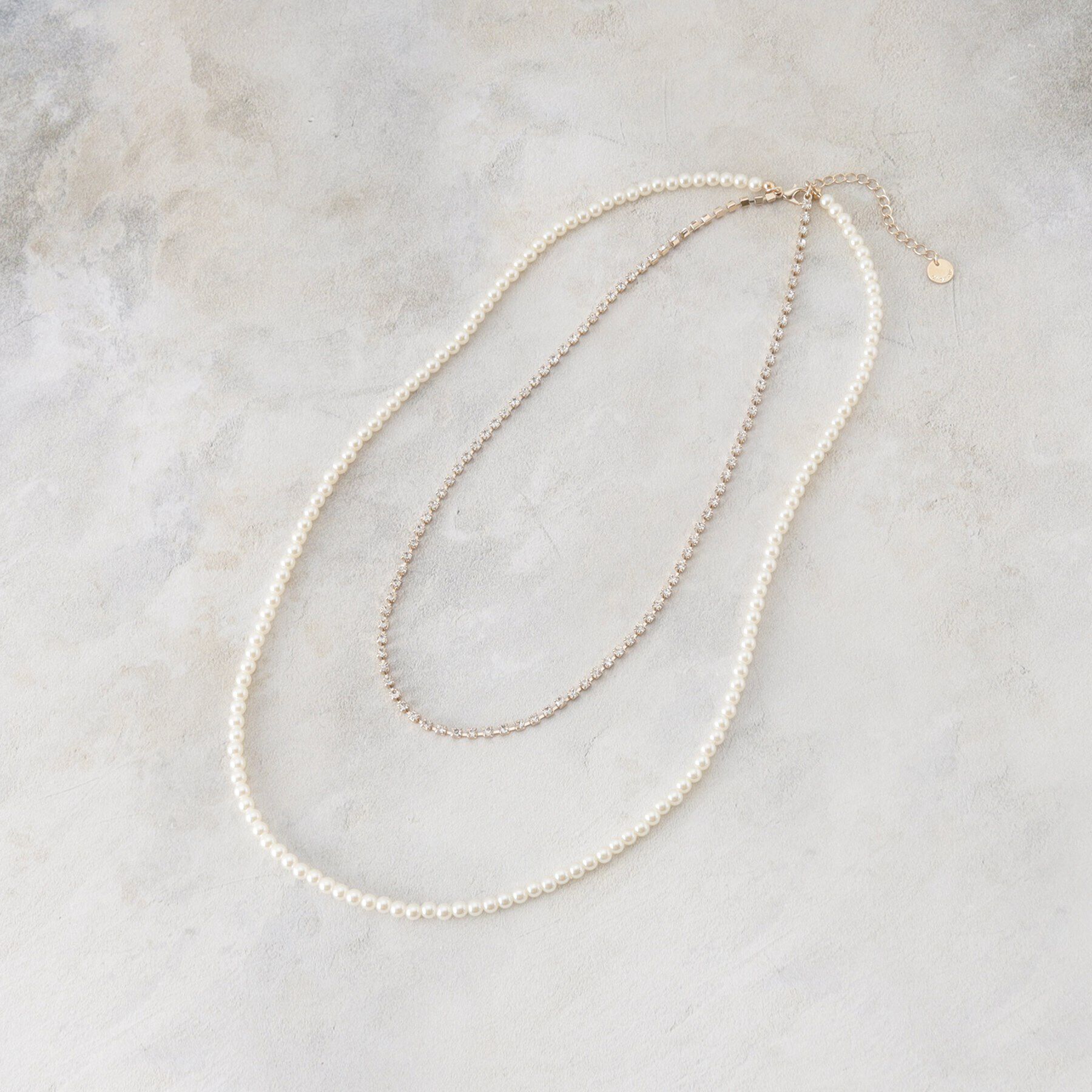 OPAQUE.CLIP「フェイクパール&times;ビジュー2連ネックレス」|ネックレス|ゴールド(007)