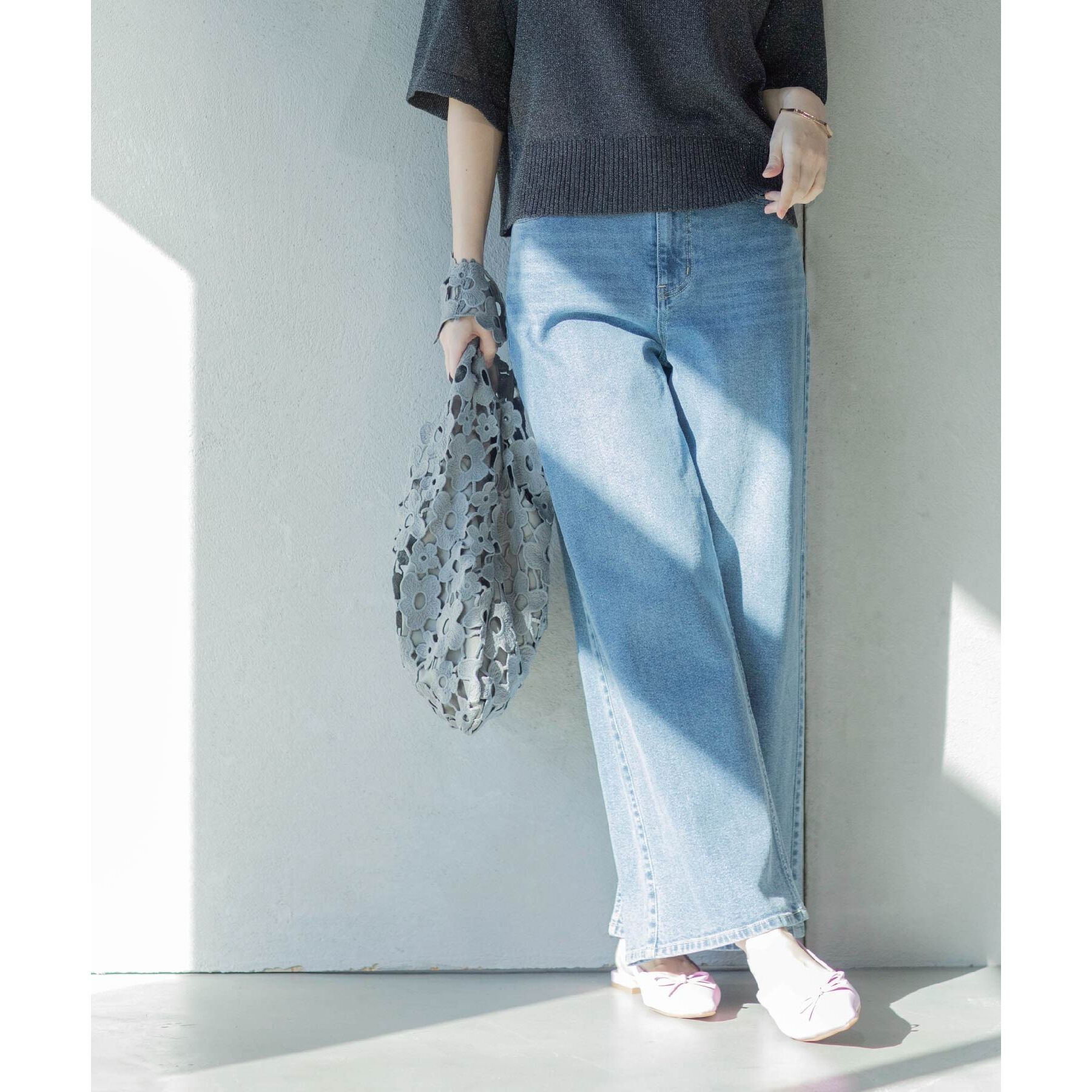 OPAQUE.CLIP「《SS-LLsize》ストレッチバギーデニム【洗濯機洗い可】」|デニム|ブルー(092)