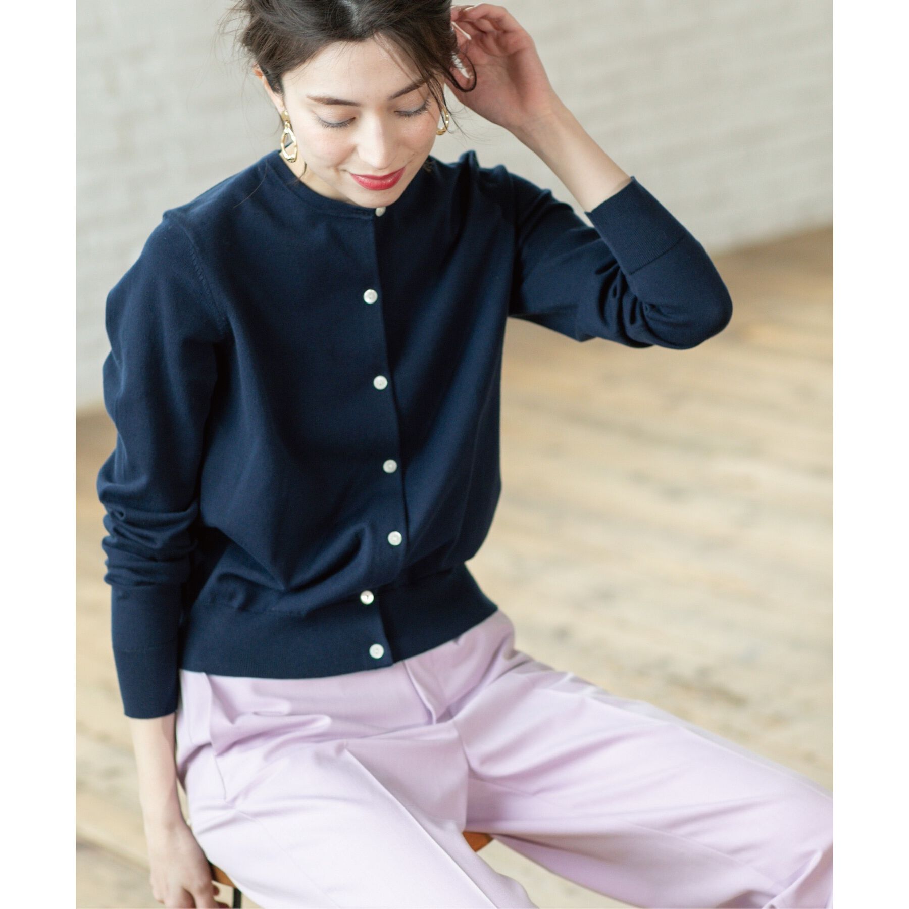 OPAQUE.CLIP「クルーネックニットカーディガン/オーガニックコットン混【UV/洗濯機洗い可】」|カーディガン|