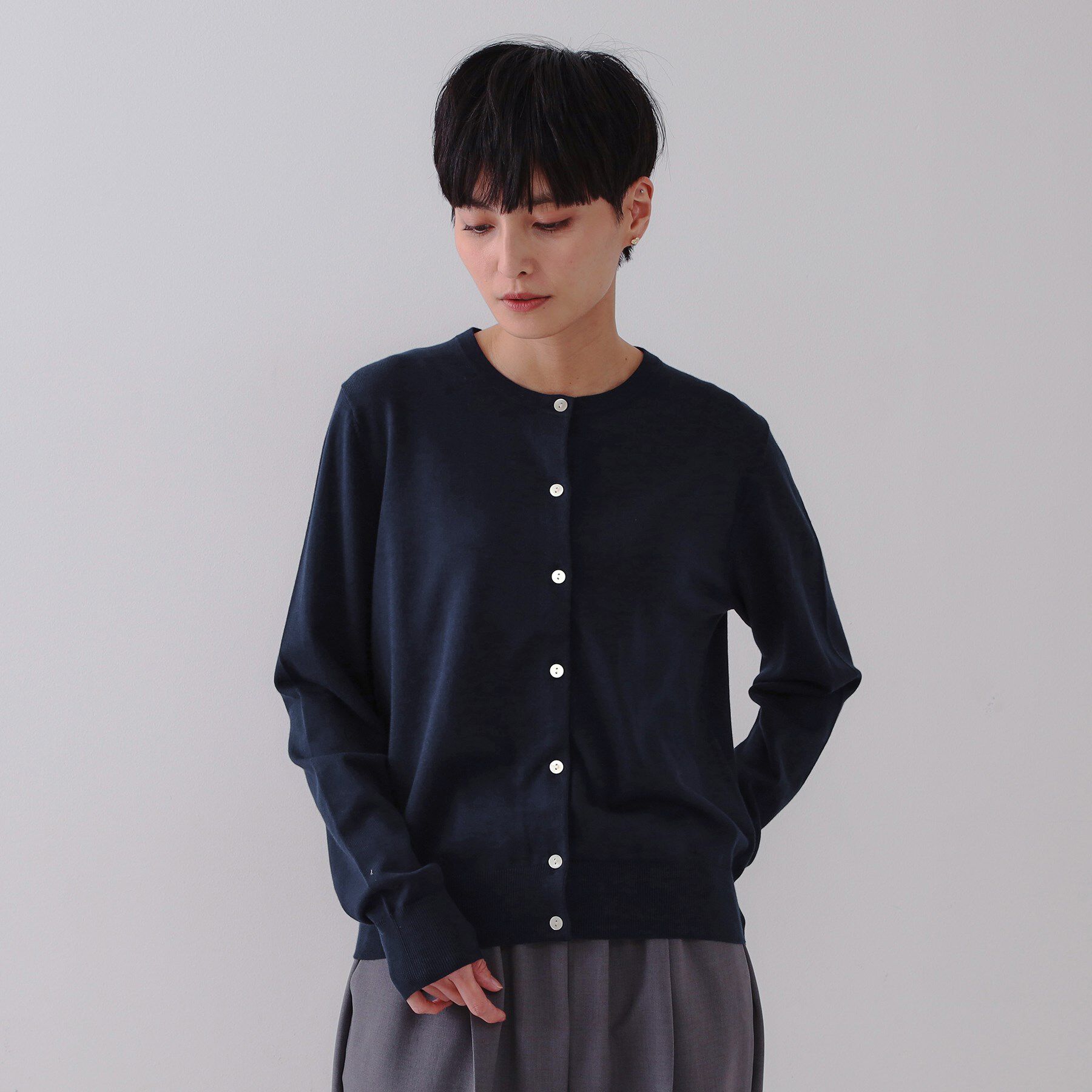 OPAQUE.CLIP「クルーネックニットカーディガン/オーガニックコットン混【UV/洗濯機洗い可】」|カーディガン|