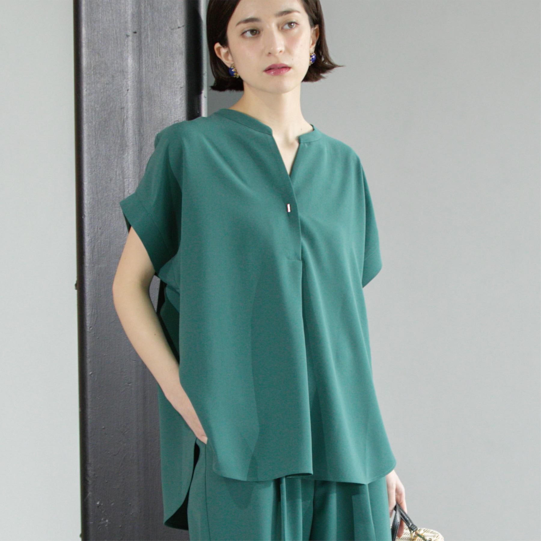 OPAQUE.CLIP「《7色展開/SS-LLサイズ》ストレッチスキッパーブラウス/セットアップ対応【洗濯機洗い可/防シワ】」|シャツ・ブラウス|