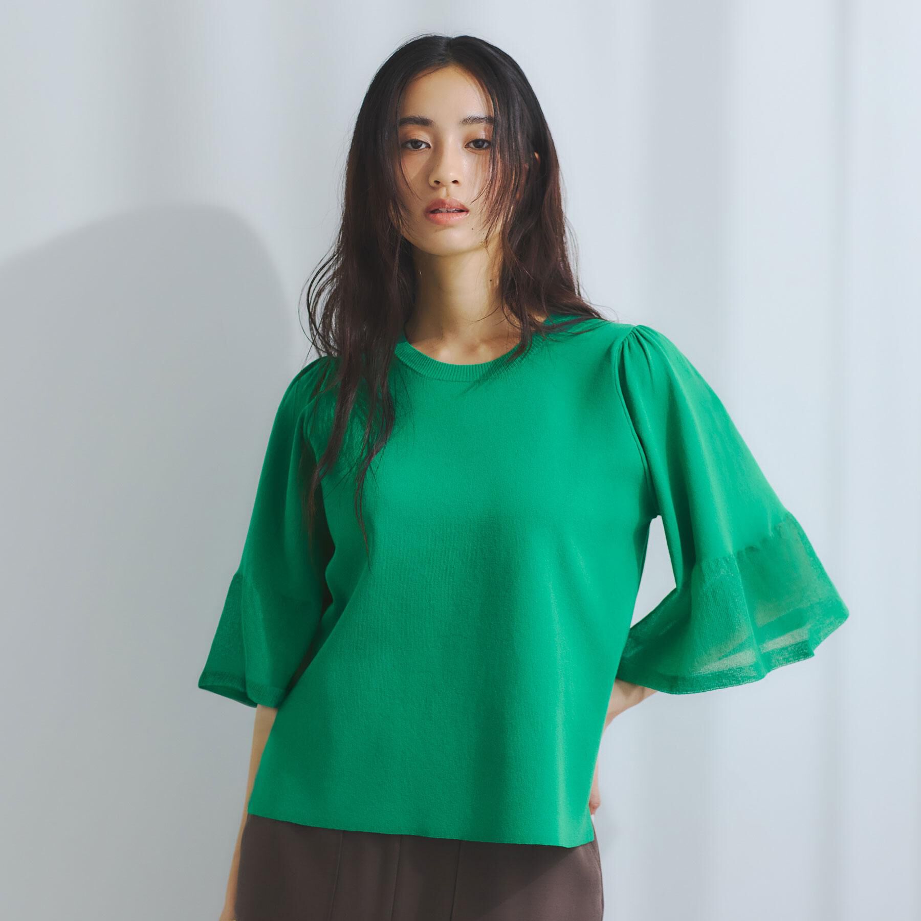 OPAQUE.CLIP「《5色展開》シアーフレアスリーブニット【洗濯機洗い可】」|ニット・セーター|