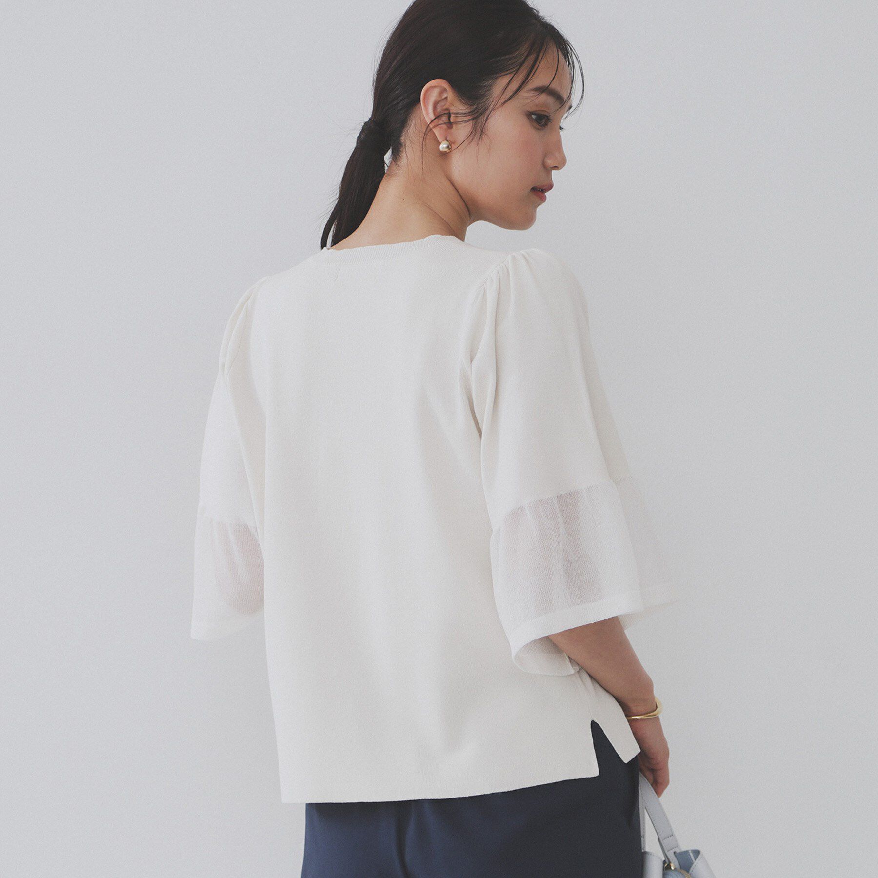 OPAQUE.CLIP「《5色展開》シアーフレアスリーブニット【洗濯機洗い可】」|ニット・セーター|