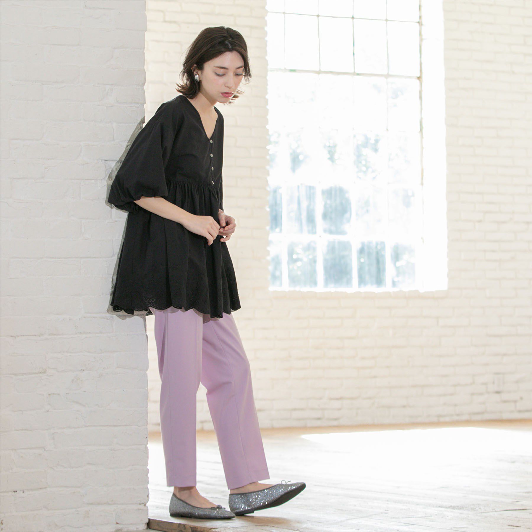 OPAQUE.CLIP「バルーン袖スカラップ刺繍レースチュニック」|シャツ・ブラウス|