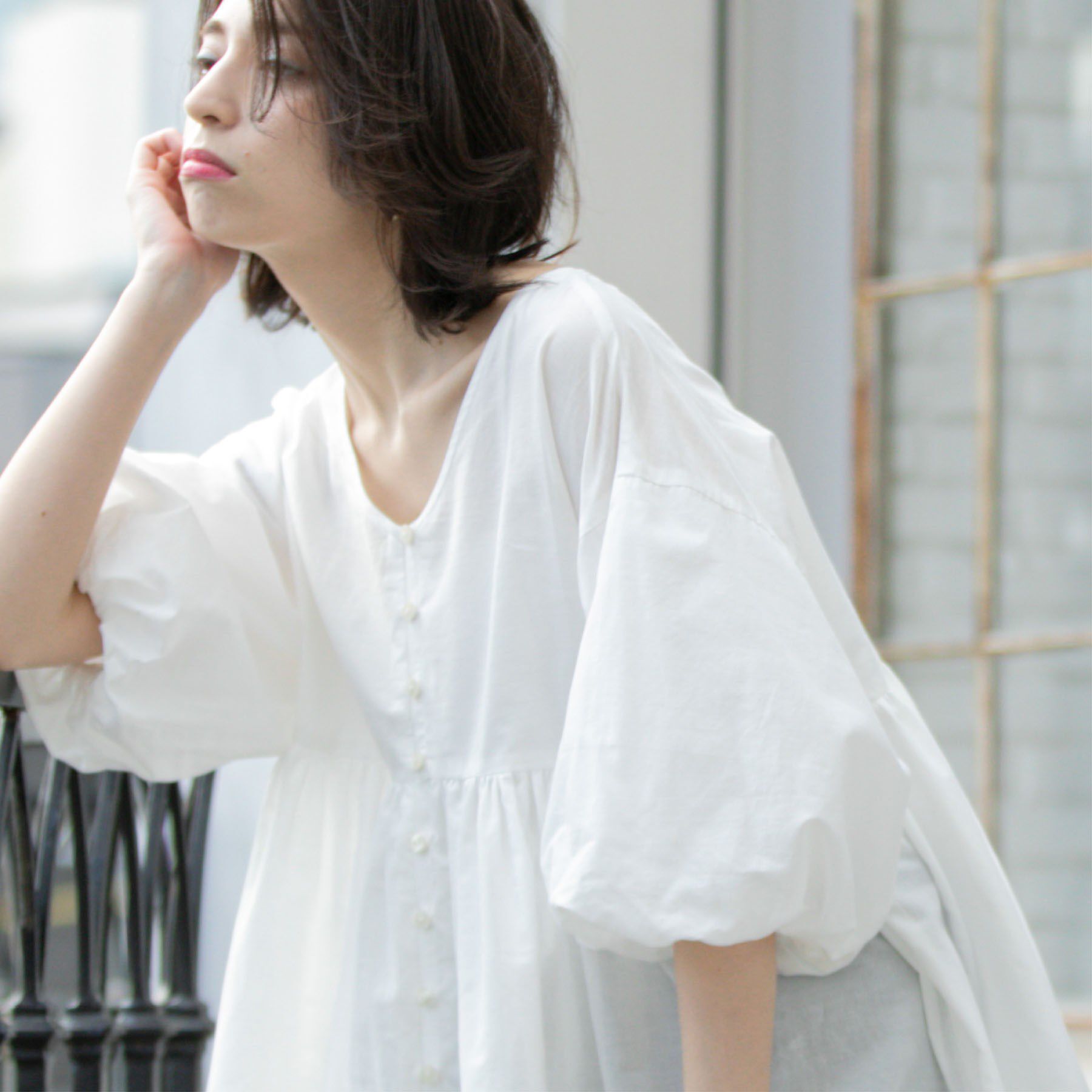 OPAQUE.CLIP「バルーン袖スカラップ刺繍レースチュニック」|シャツ・ブラウス|