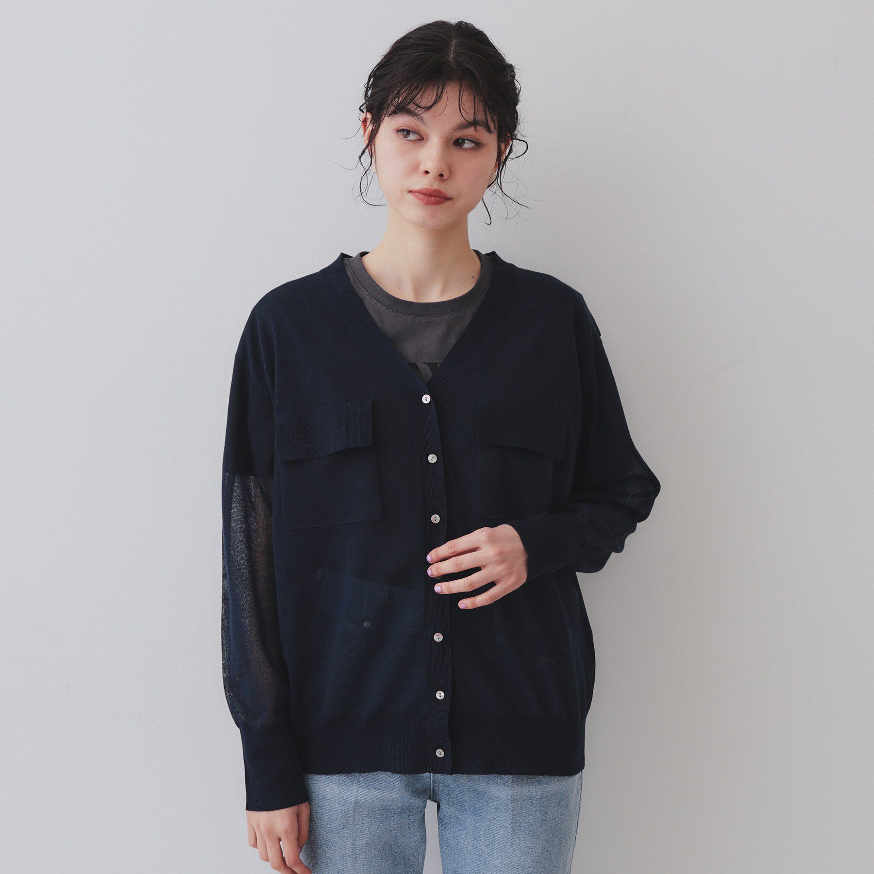 OPAQUE.CLIP「ポケットシアーニットカーディガン【洗濯機洗い可】」|カーディガン|