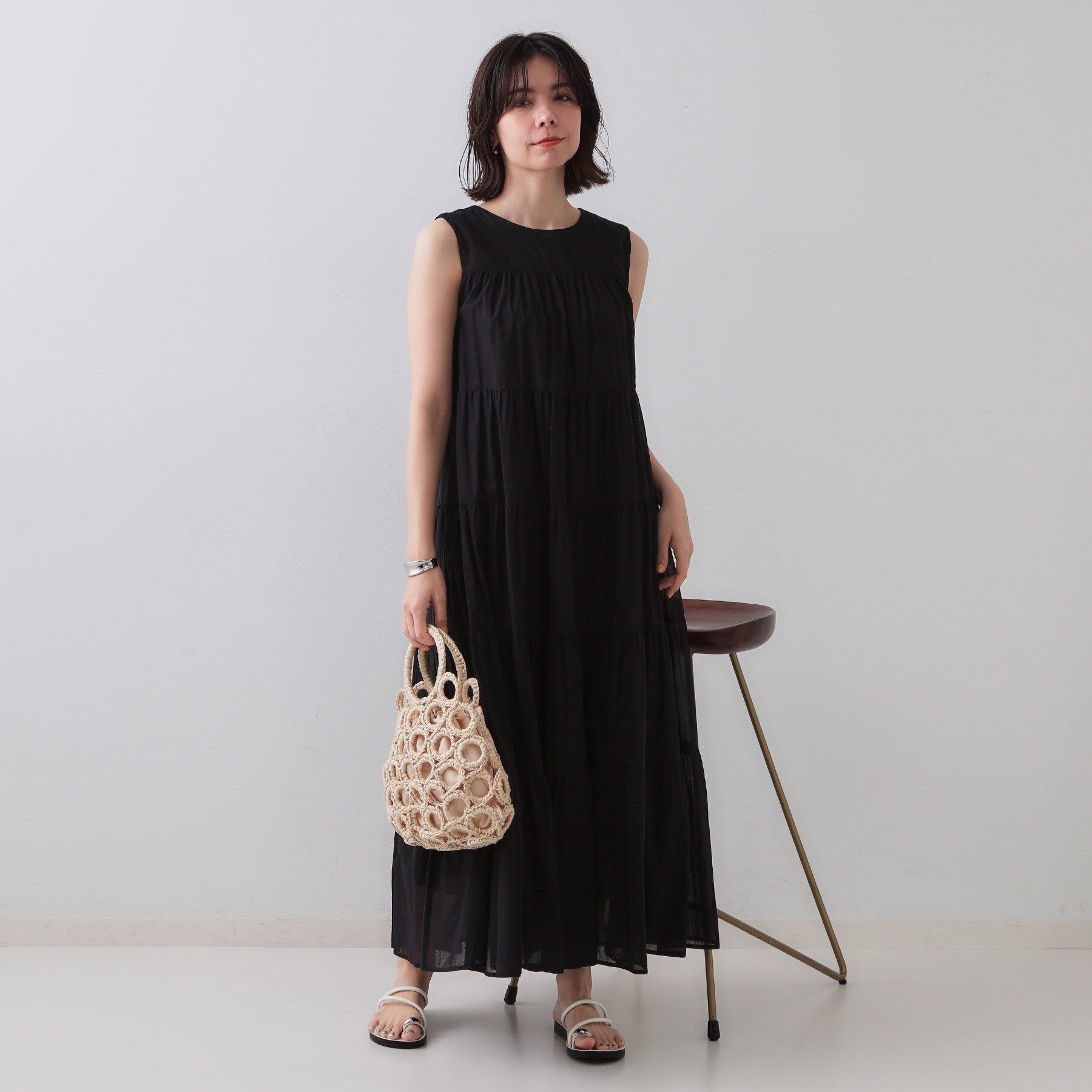 OPAQUE.CLIP「《Can Cam掲載》ティアードマキシドレス/オーガニックコットン混【洗濯機洗い可】」|ワンピース|