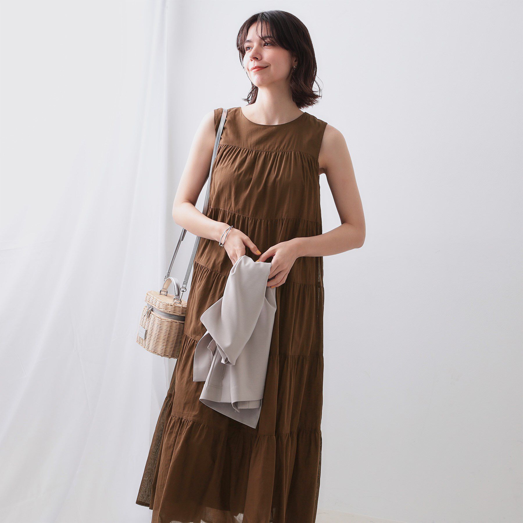 OPAQUE.CLIP「《Can Cam掲載》ティアードマキシドレス/オーガニックコットン混【洗濯機洗い可】」|ワンピース|
