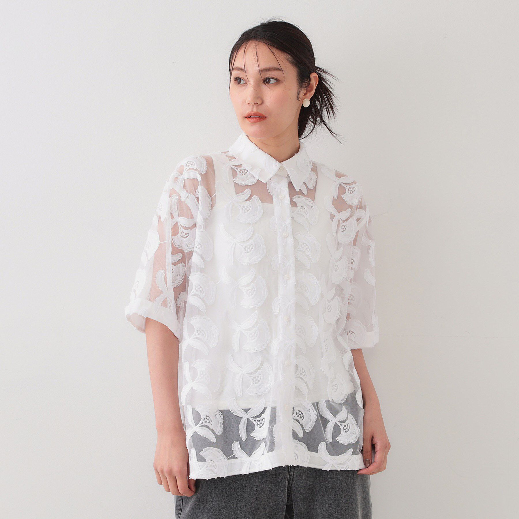 OPAQUE.CLIP「3Dフラワーレースシャツ【洗える】」|シャツ・ブラウス|