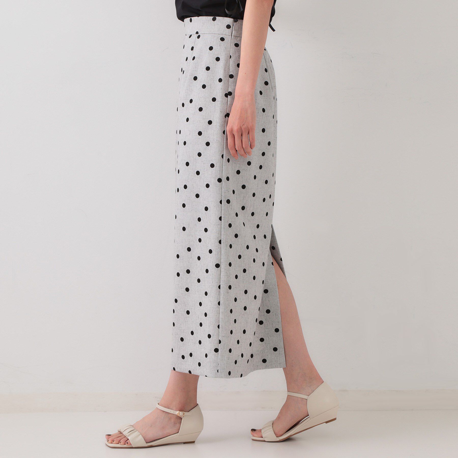 OPAQUE.CLIP「麻混ドットプリントナロースカート【洗濯機洗い可】」|スカート|