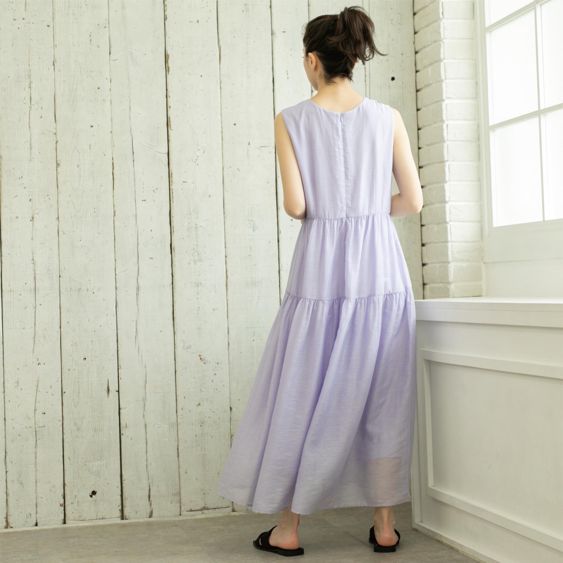 OPAQUE.CLIP「麻混シアーギャザーティアードワンピース【洗濯機洗い可】」|ワンピース|