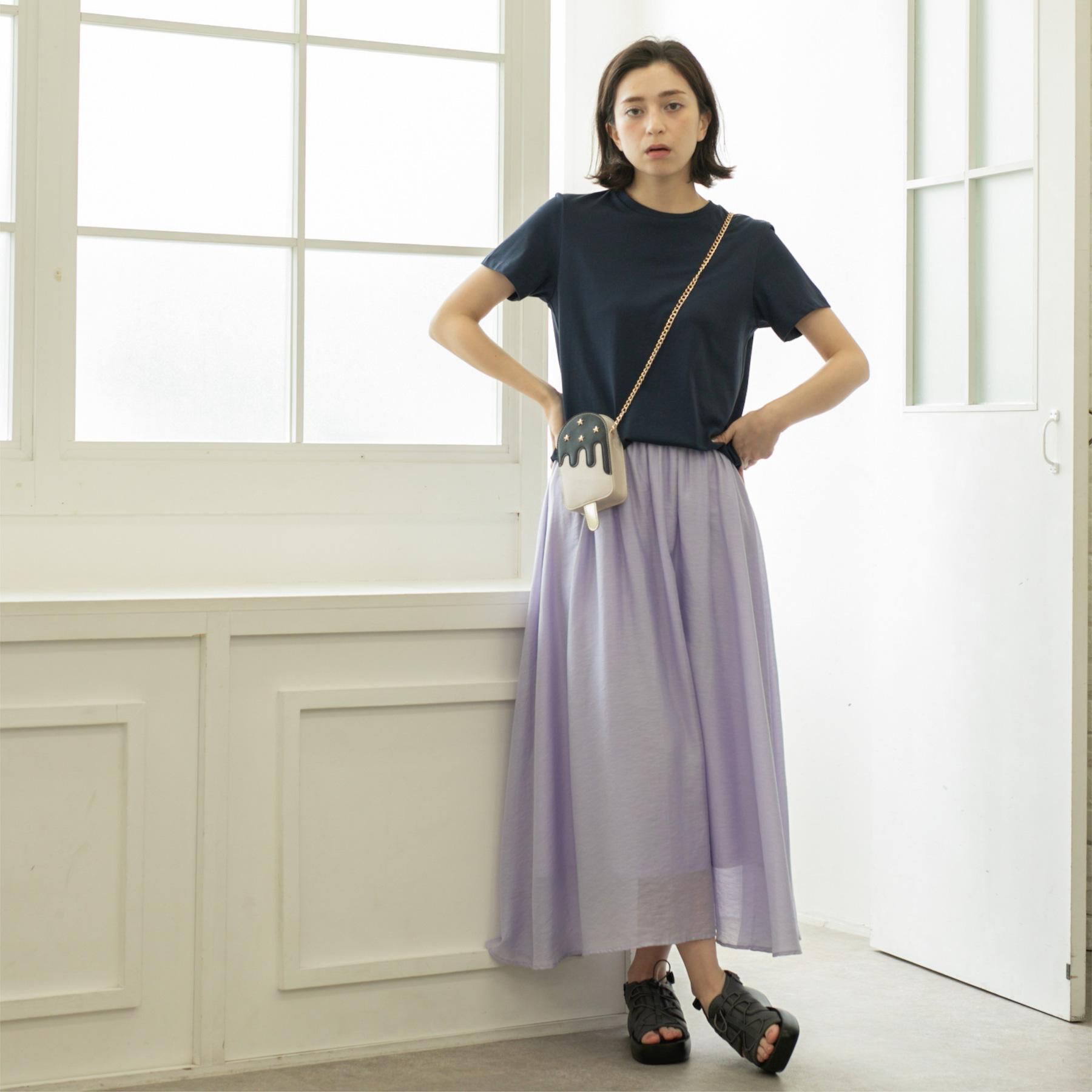 OPAQUE.CLIP「麻混シアーギャザーフレアスカート【洗濯機洗い可】」|スカート|