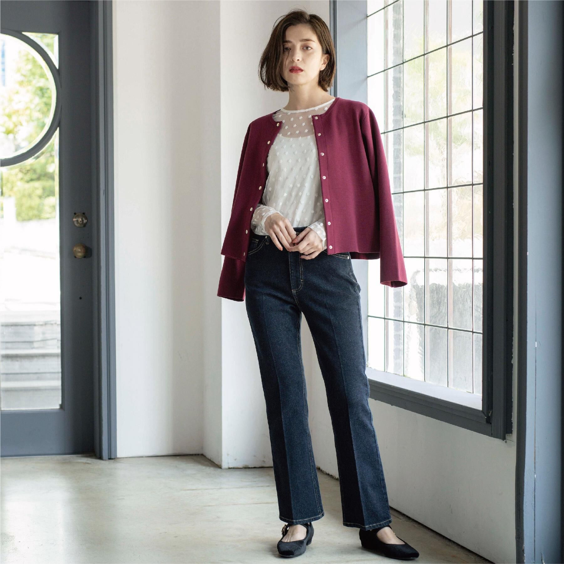 OPAQUE.CLIP「ストレッチセミフレアデニム【洗濯機洗い可】《SS-LLサイズ》」|デニム|